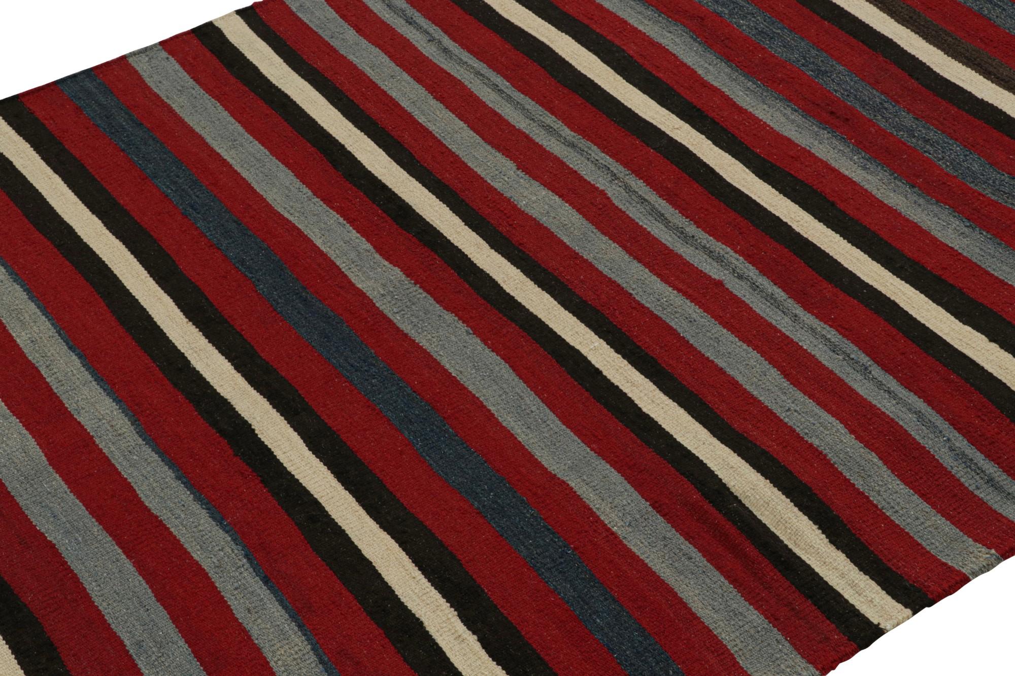 Hand-Knotted Rug & Kilim’s Afghan Tribal Kilim Rug in Red with Geometric Striped Patterns For Sale