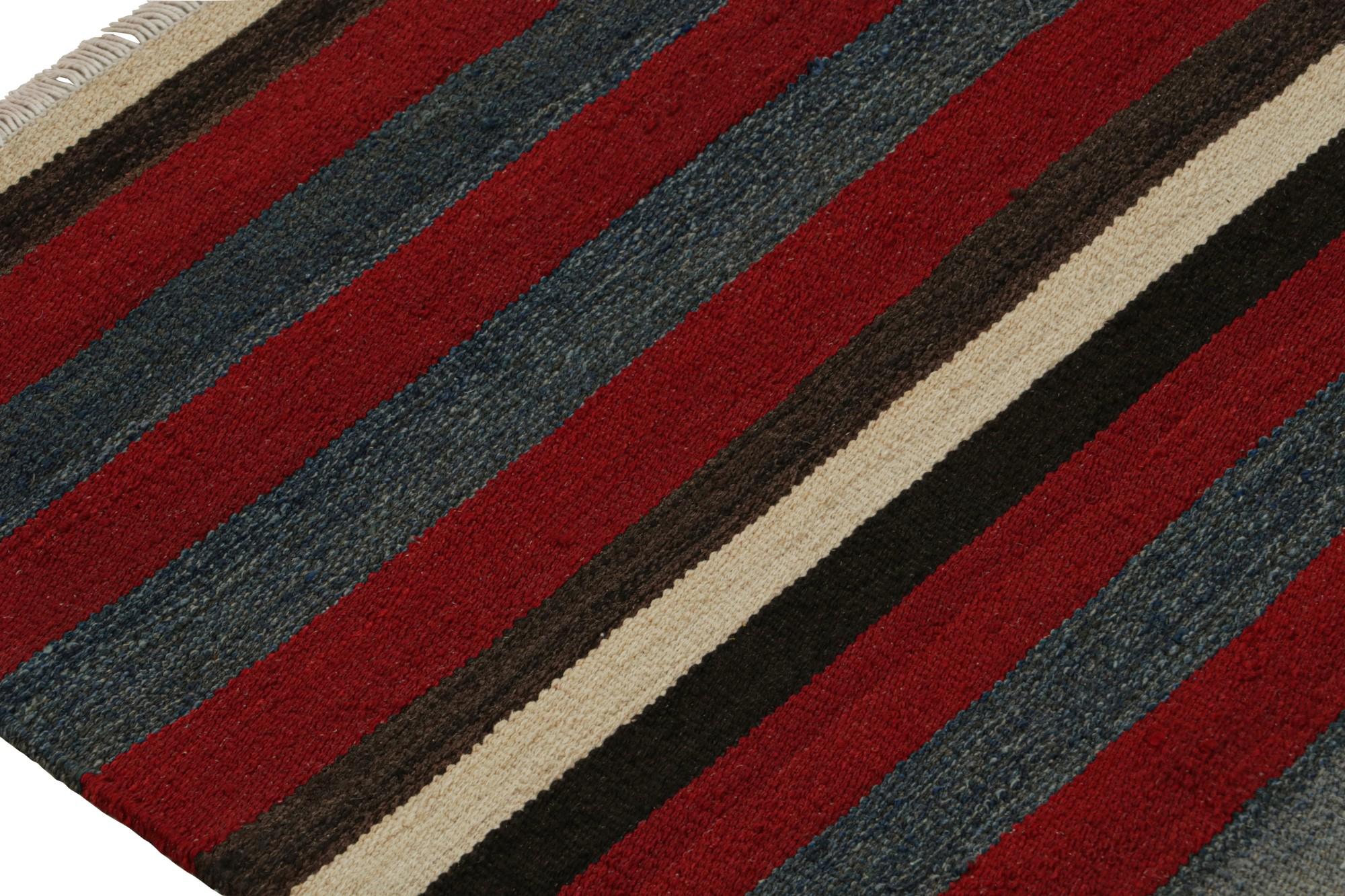 Rug & Kilim’s Afghan Tribal Kilim Rug in Red with Geometric Striped Patterns In New Condition For Sale In Long Island City, NY
