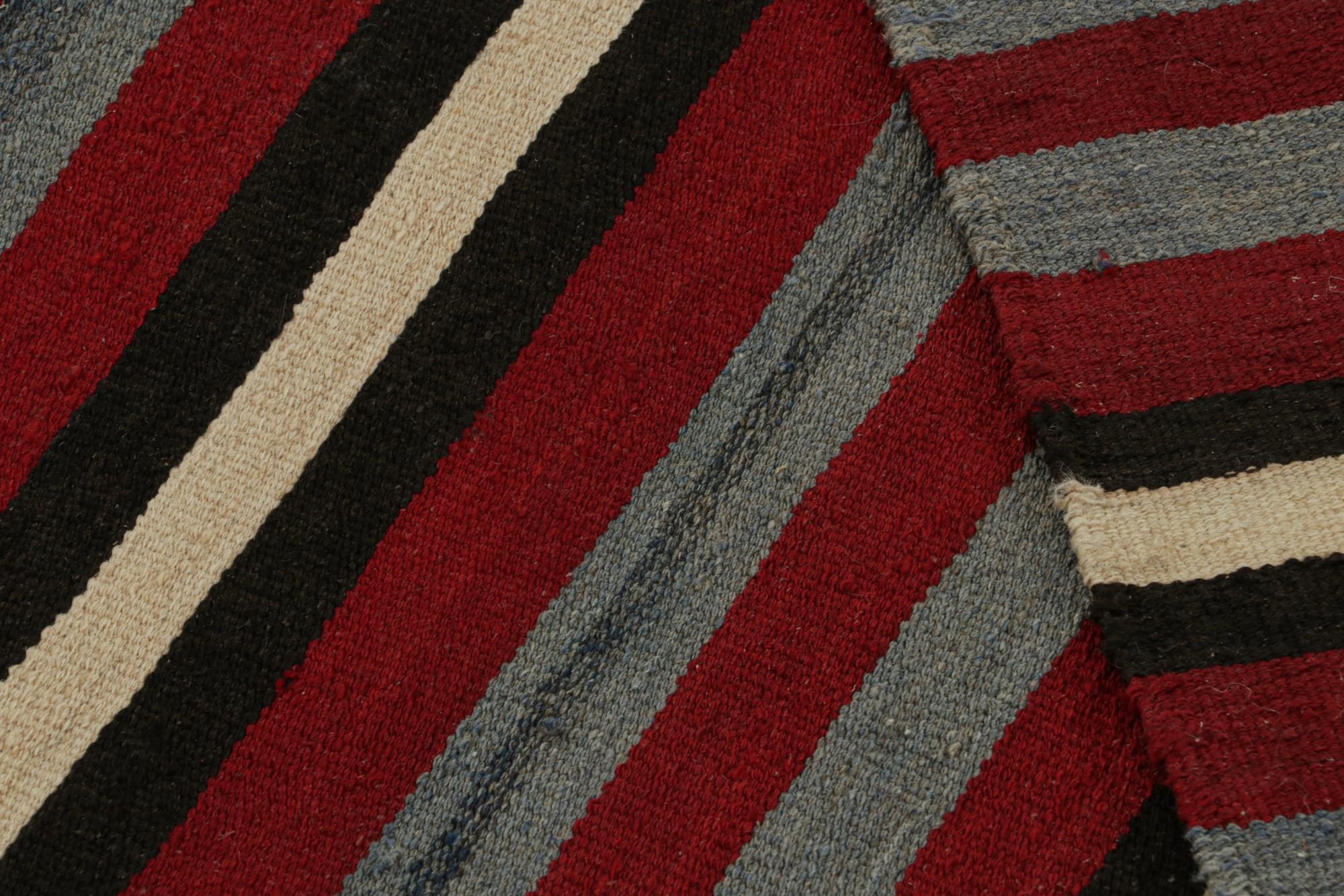 Wool Rug & Kilim’s Afghan Tribal Kilim Rug in Red with Geometric Striped Patterns For Sale