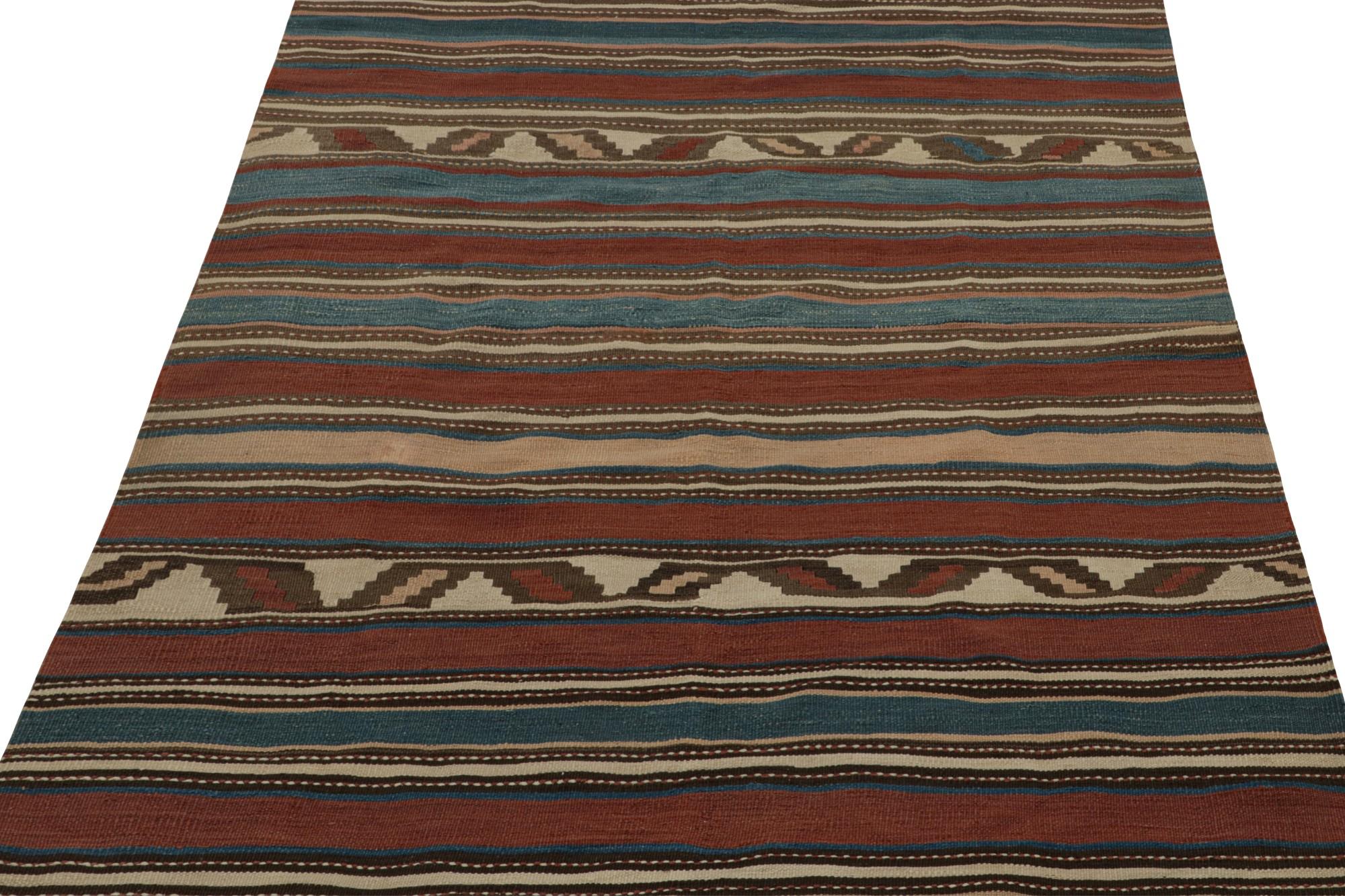 Modern Rug & Kilim’s Afghan Tribal Kilim Rug in Red with Stripes and Geometric Patterns For Sale