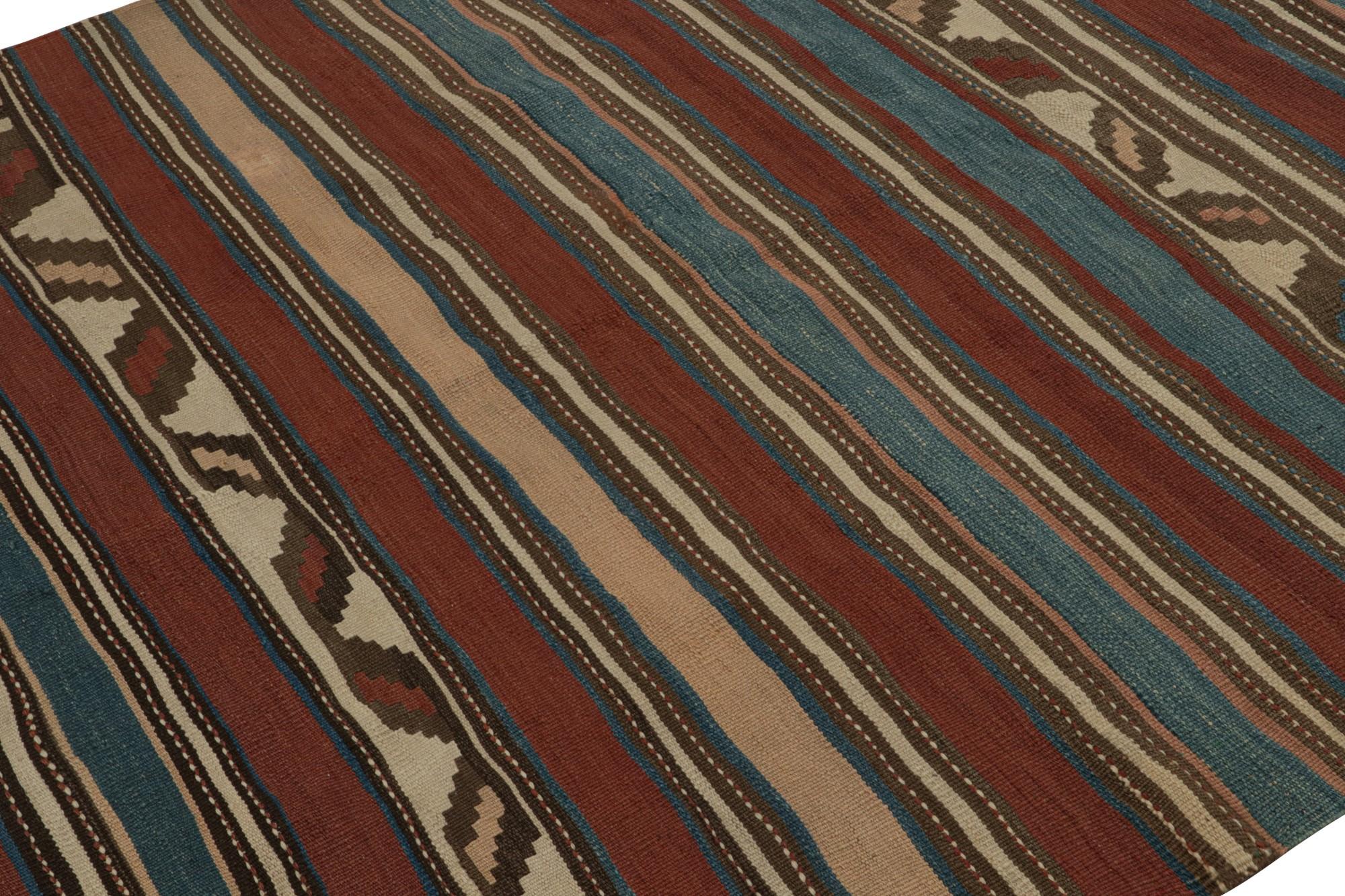 Hand-Knotted Rug & Kilim’s Afghan Tribal Kilim Rug in Red with Stripes and Geometric Patterns For Sale
