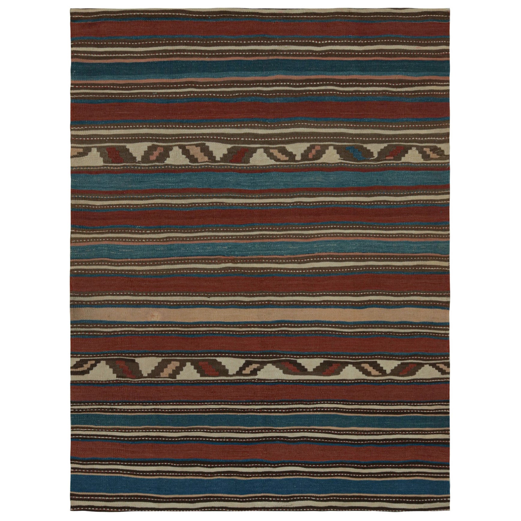 Rug & Kilim’s Afghan Tribal Kilim Rug in Red with Stripes and Geometric Patterns For Sale