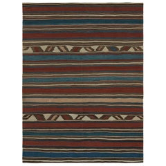 Rug & Kilim's Afghan Tribal Kilim Rug in Red with Stripes and Geometric Patterns (tapis tribal afghan en Kilim rouge avec des rayures et des motifs géométriques)