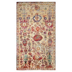 Alfombra moderna inspirada en Agra de Rug & Kilim con estampado floral rojo, beige y marrón