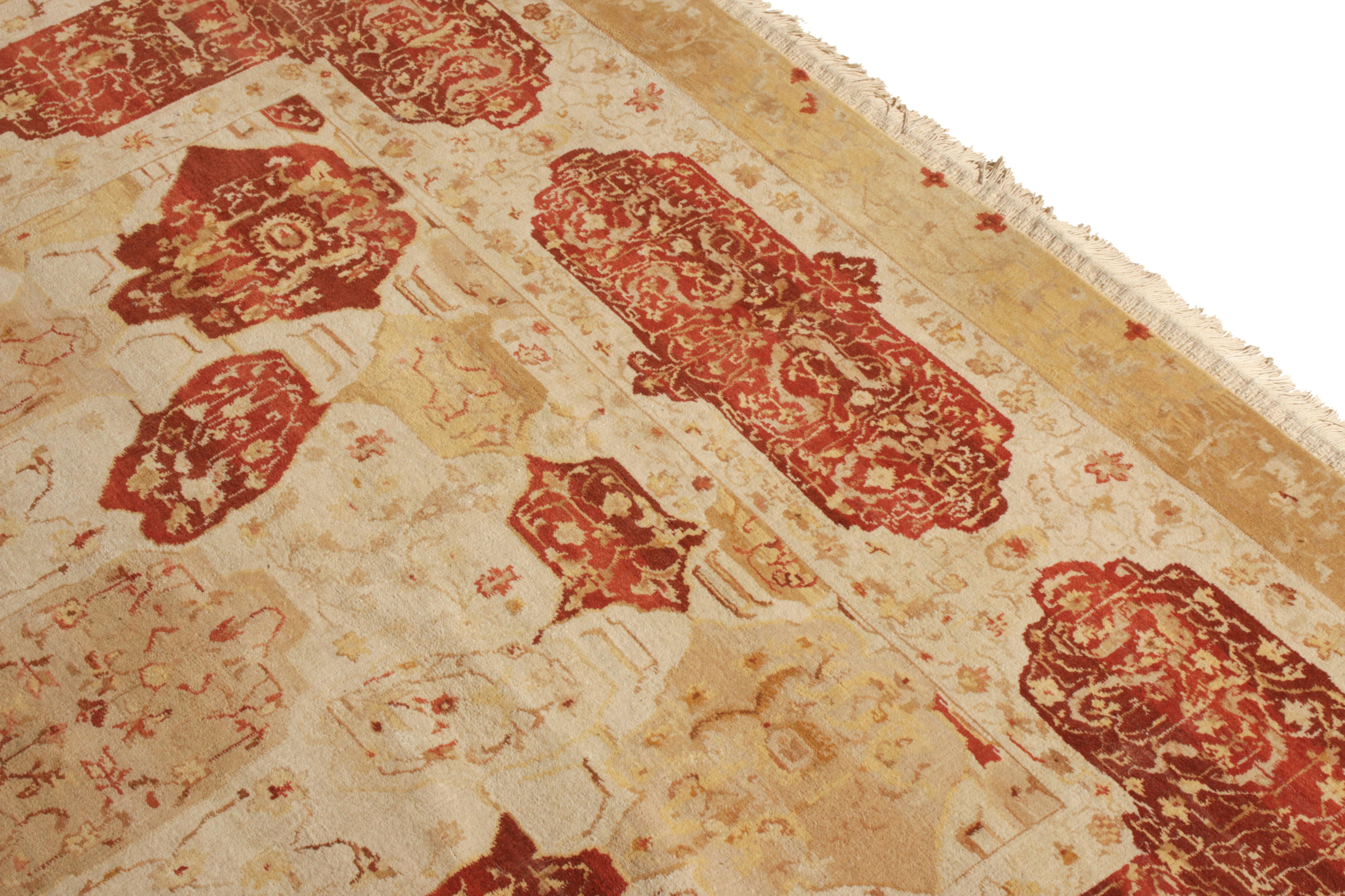 Chinese Rug & Kilim’s Classic Agra style rug in Beige-Brown and Red Floral Cartouches For Sale