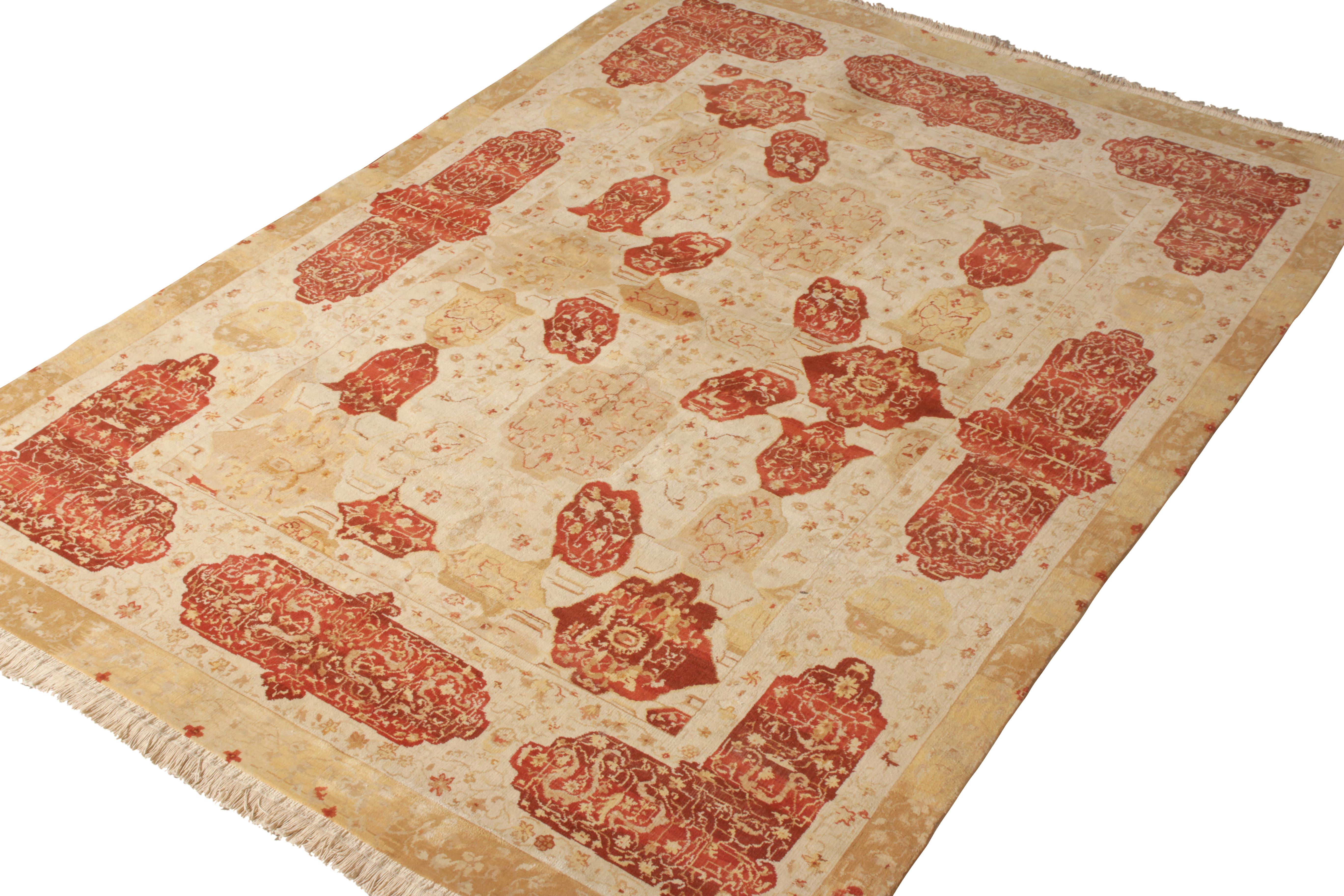 Modern Rug & Kilim’s Classic Agra style rug in Beige-Brown and Red Floral Cartouches For Sale