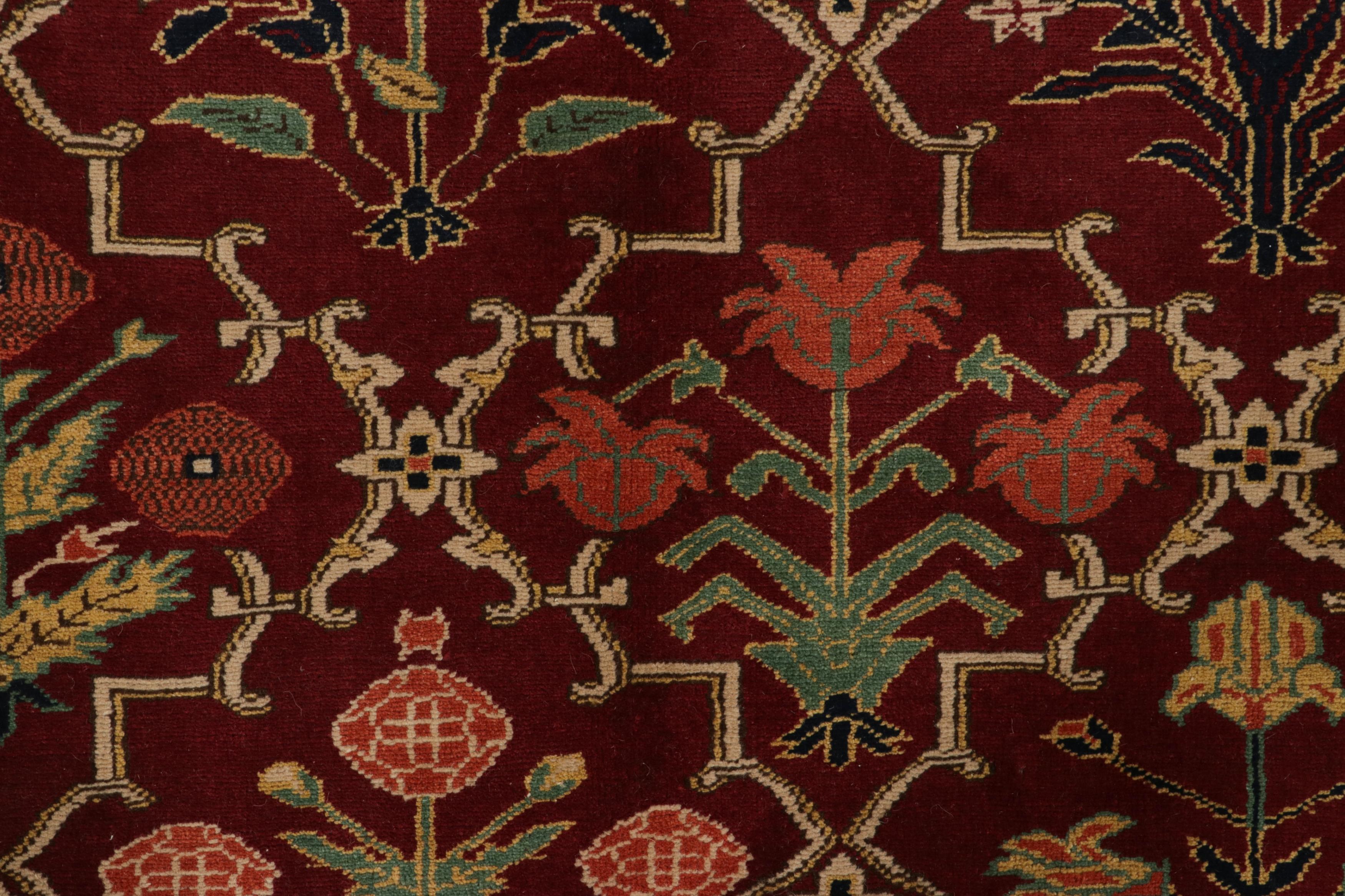 Egyptian Rug & Kilim’s Agra Style Rug in Red and Green with Trellis Floral Patterns For Sale