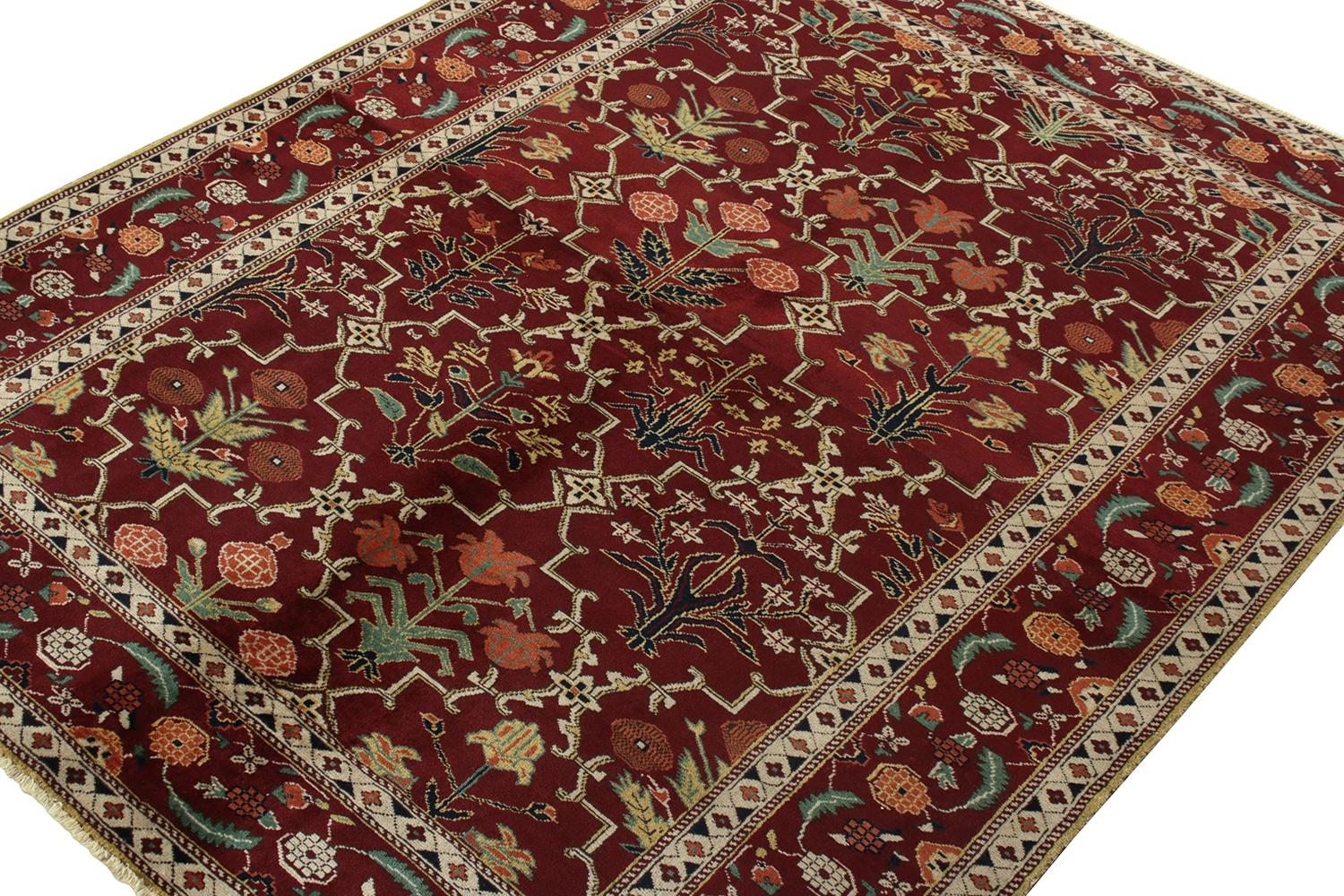 Hand-Knotted Rug & Kilim’s Agra Style Rug in an All over Red, Green Trellis Floral Pattern For Sale