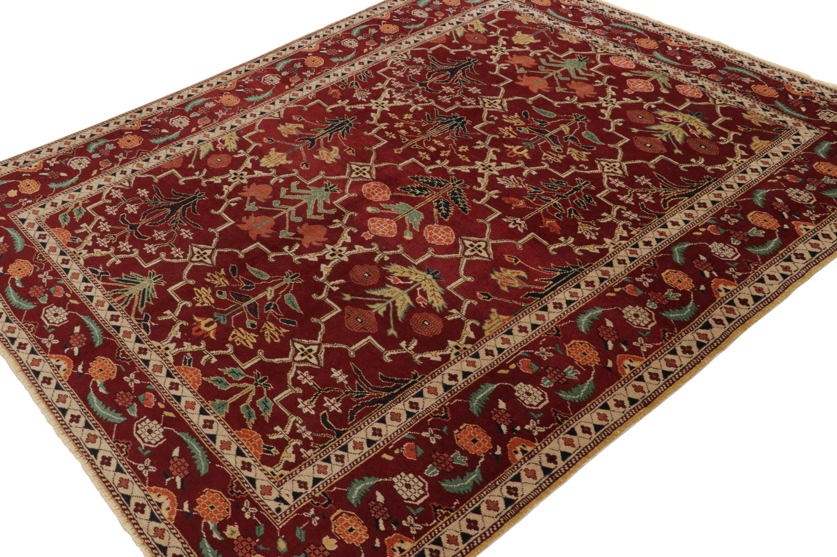 Hand-Knotted Rug & Kilim’s Agra Style Rug in Red and Green with Trellis Floral Patterns For Sale