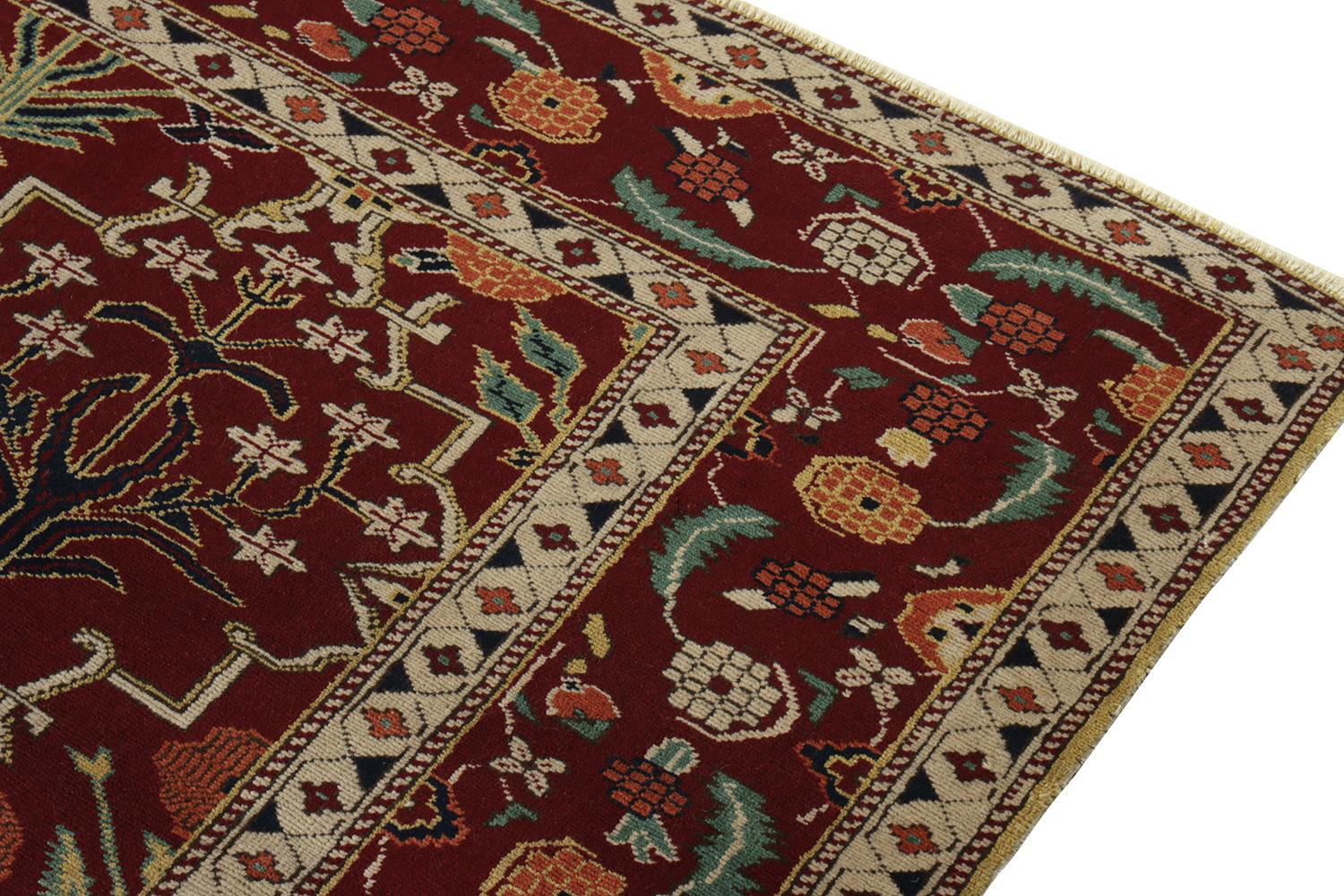 Rug & Kilim’s Agra Style Rug in an All over Red, Green Trellis Floral Pattern In New Condition For Sale In Long Island City, NY