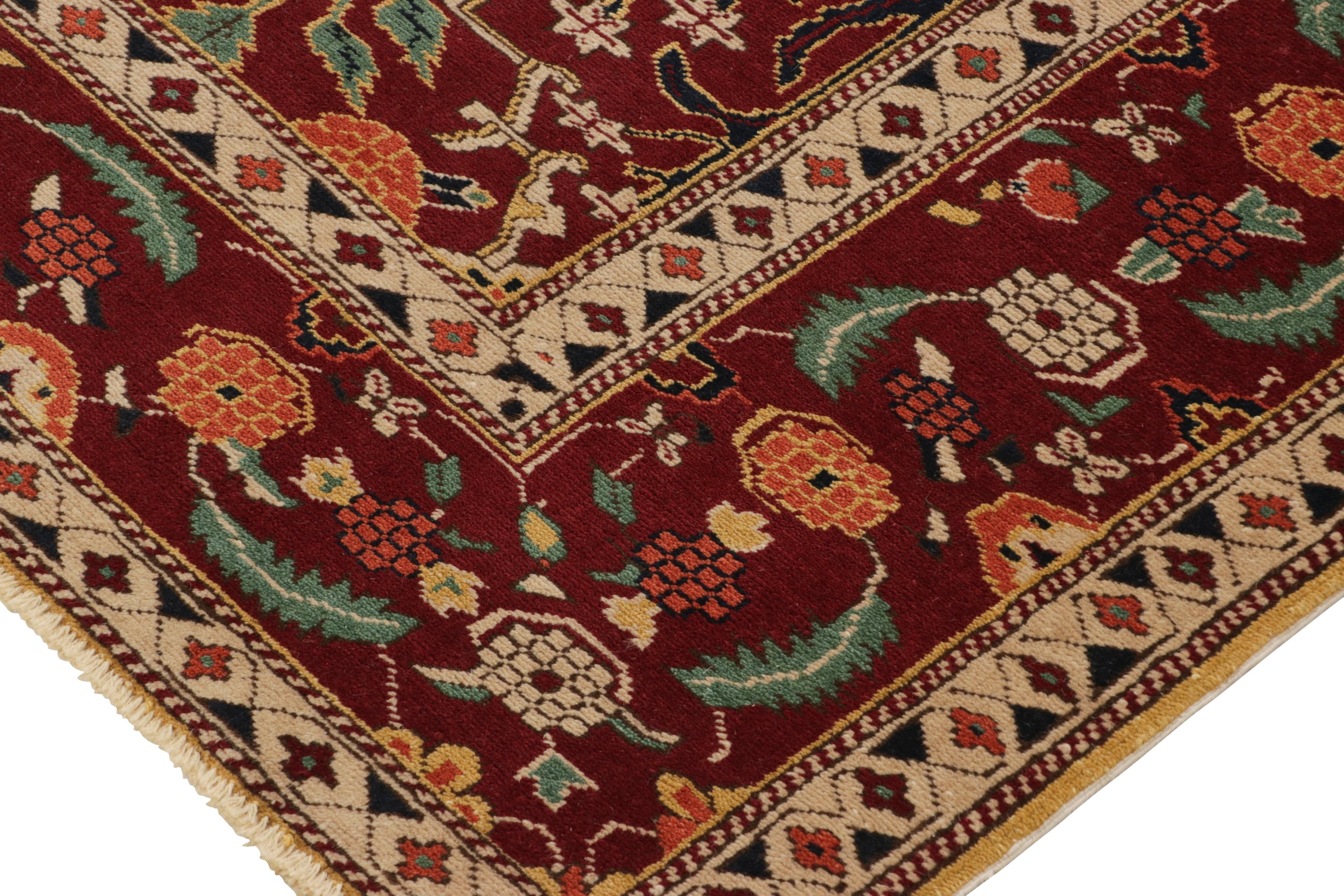 Contemporary Rug & Kilim’s Agra Style Rug in Red and Green with Trellis Floral Patterns For Sale