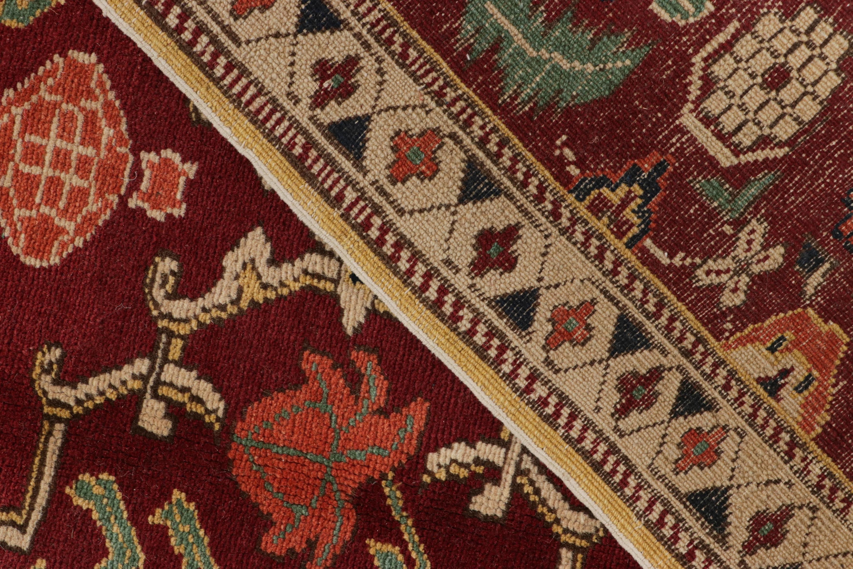 Wool Rug & Kilim’s Agra Style Rug in Red and Green with Trellis Floral Patterns For Sale