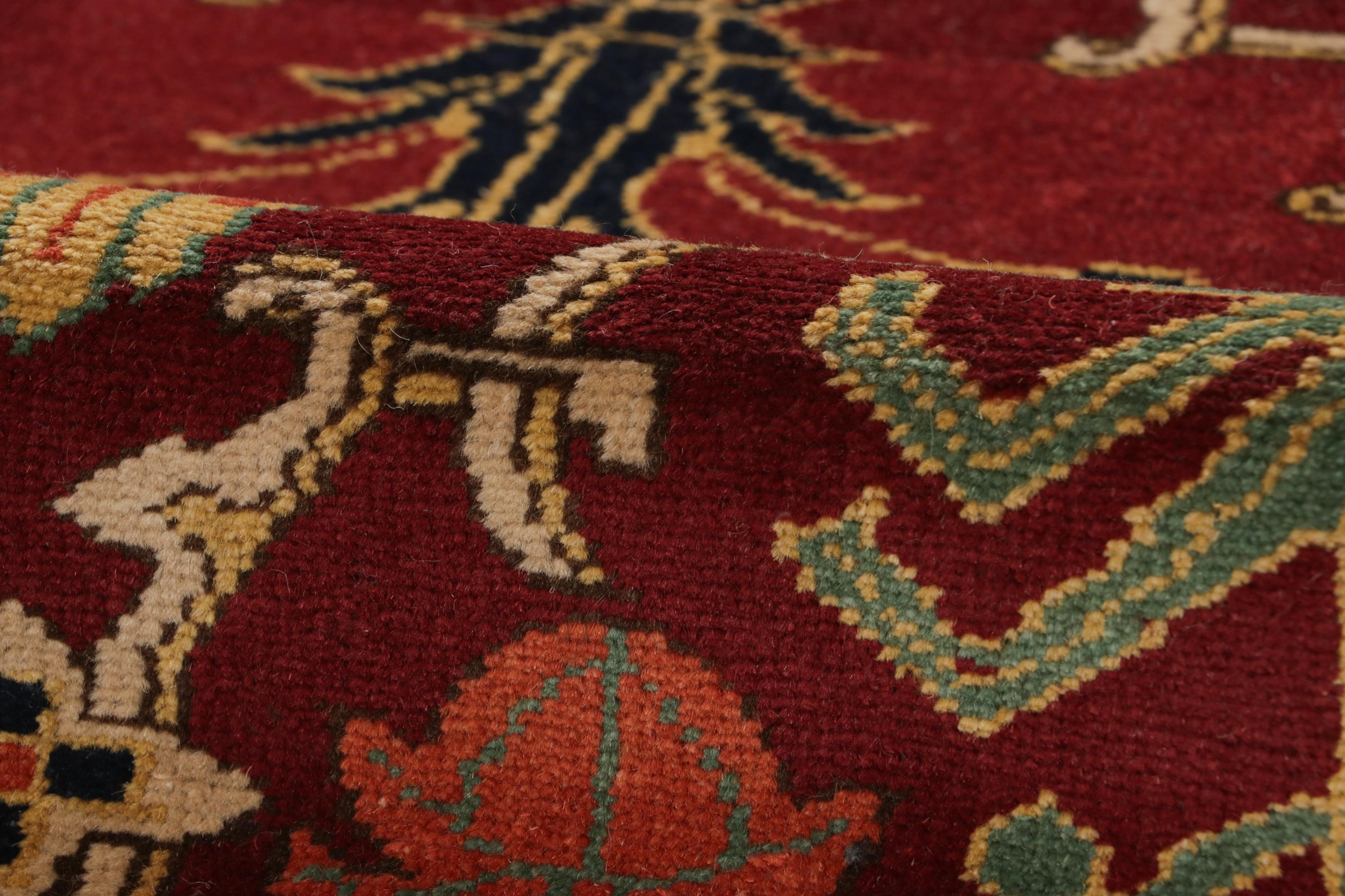 Rug & Kilim’s Agra Style Rug in Red and Green with Trellis Floral Patterns For Sale 1