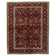 Rug & Kilim’s Agra Style Rug in an All over Red, Green Trellis Floral Pattern