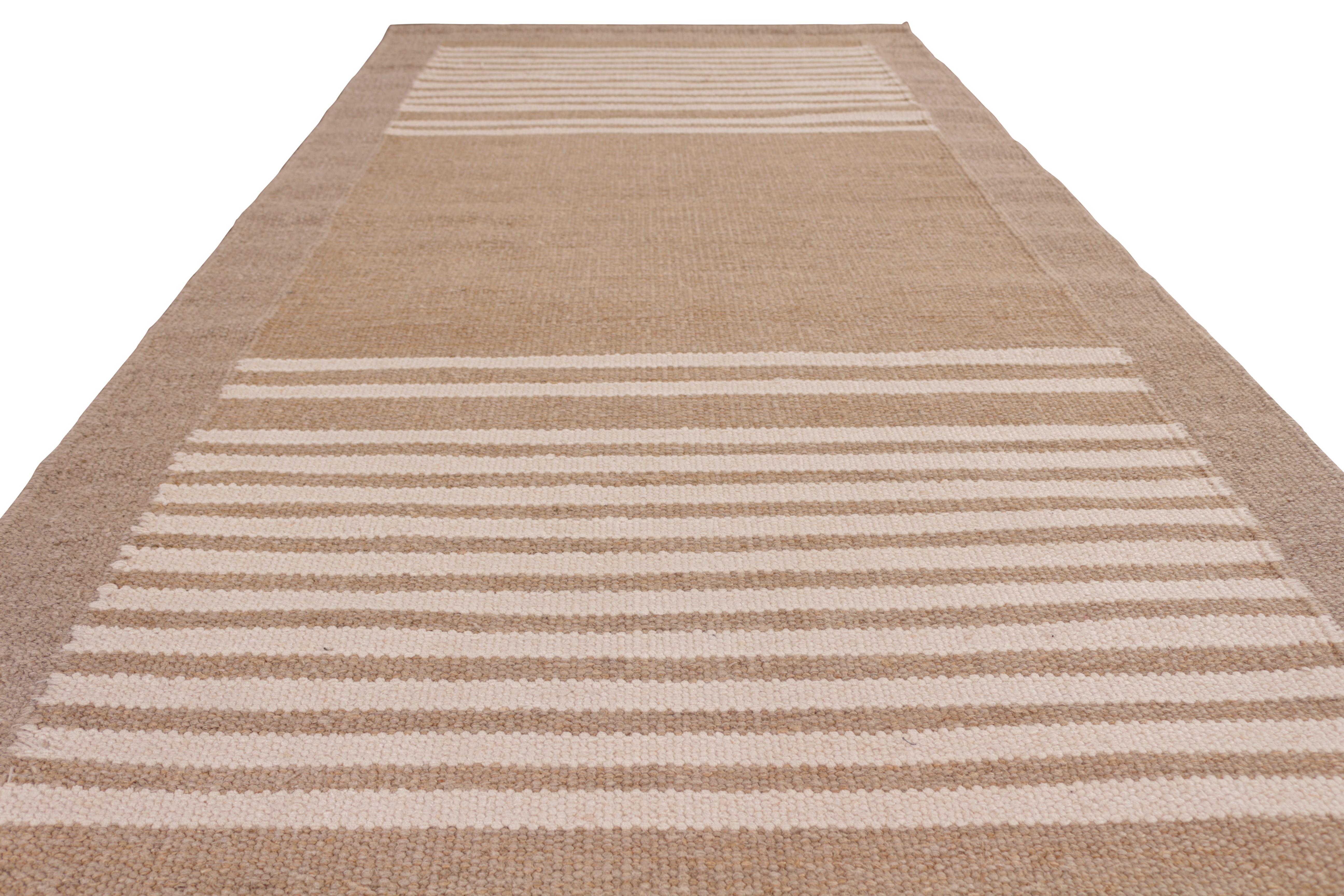 A 4 x 8 hemp and aloe runner from the all-natural line of Rug & Kilim’s Scandinavian Collection. Enjoying forgiving beige-brown hues in a simple series of stripes and open field, well suited to wide hallways and entryways. 

Custom capable: Please