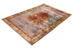 Rug & Kilim's Anatolian Style Pure Silk Rug Blue Gold and Red Geometric Pattern