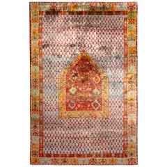 Teppich & Kelim-Teppich im anatolischen Stil aus reiner Seide in Blau, Gold und Rot mit geometrischem Muster