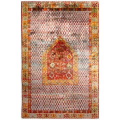 Rug & Kilim's Anatolian Style Pure Silk Rug Blue Gold and Red Geometric Pattern (Tapis en soie pure de style anatolien)