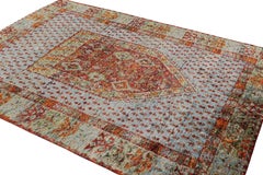 Rug & Kilim's Anatolian Style Pure Silk Rug Red and Blue Geometric Pattern