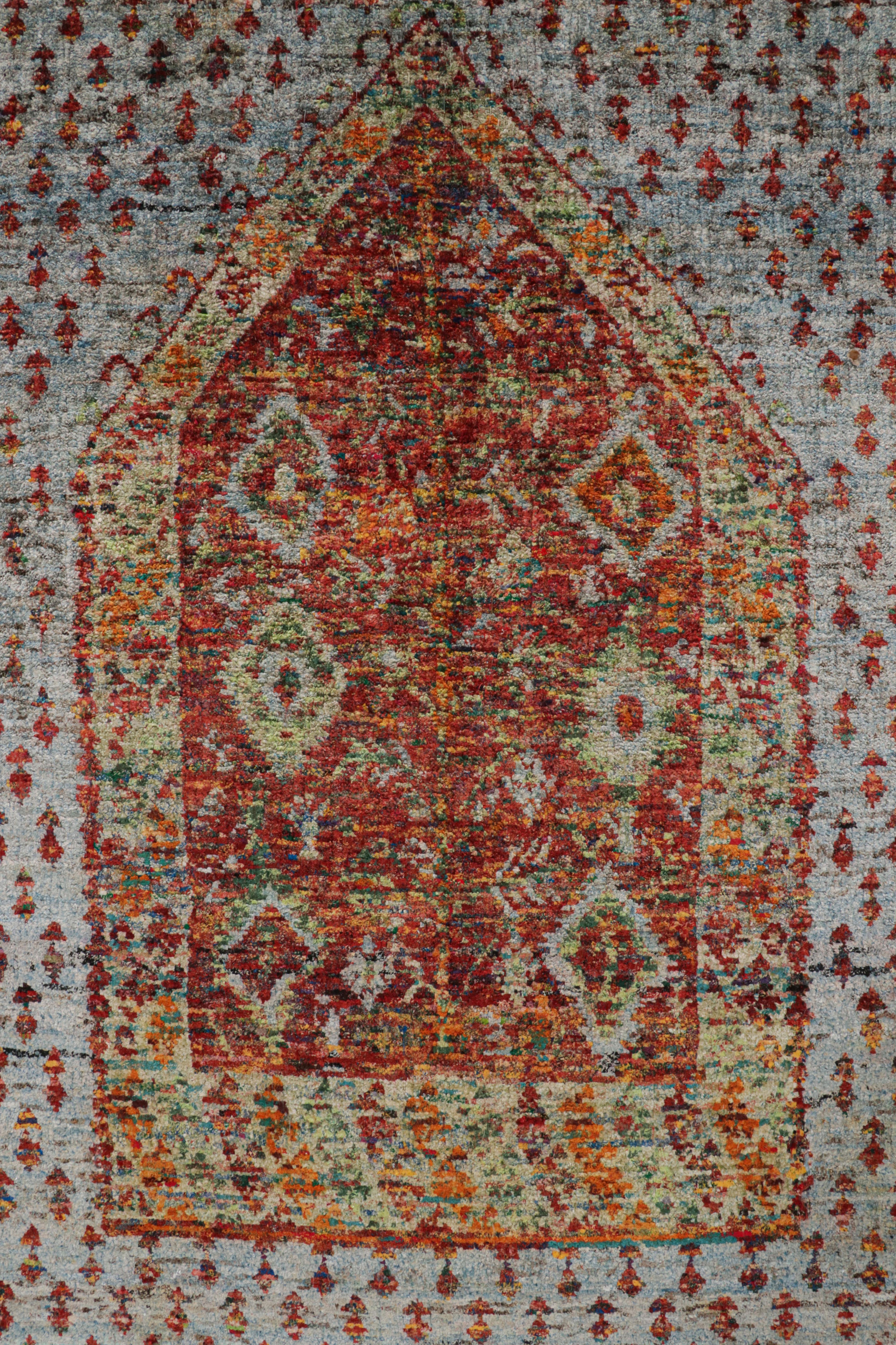 Alfombra de seda pura de estilo anatolio Rug & Kilim Patrón geométrico rojo y azul en Nuevo estado para la venta en Long Island City, NY