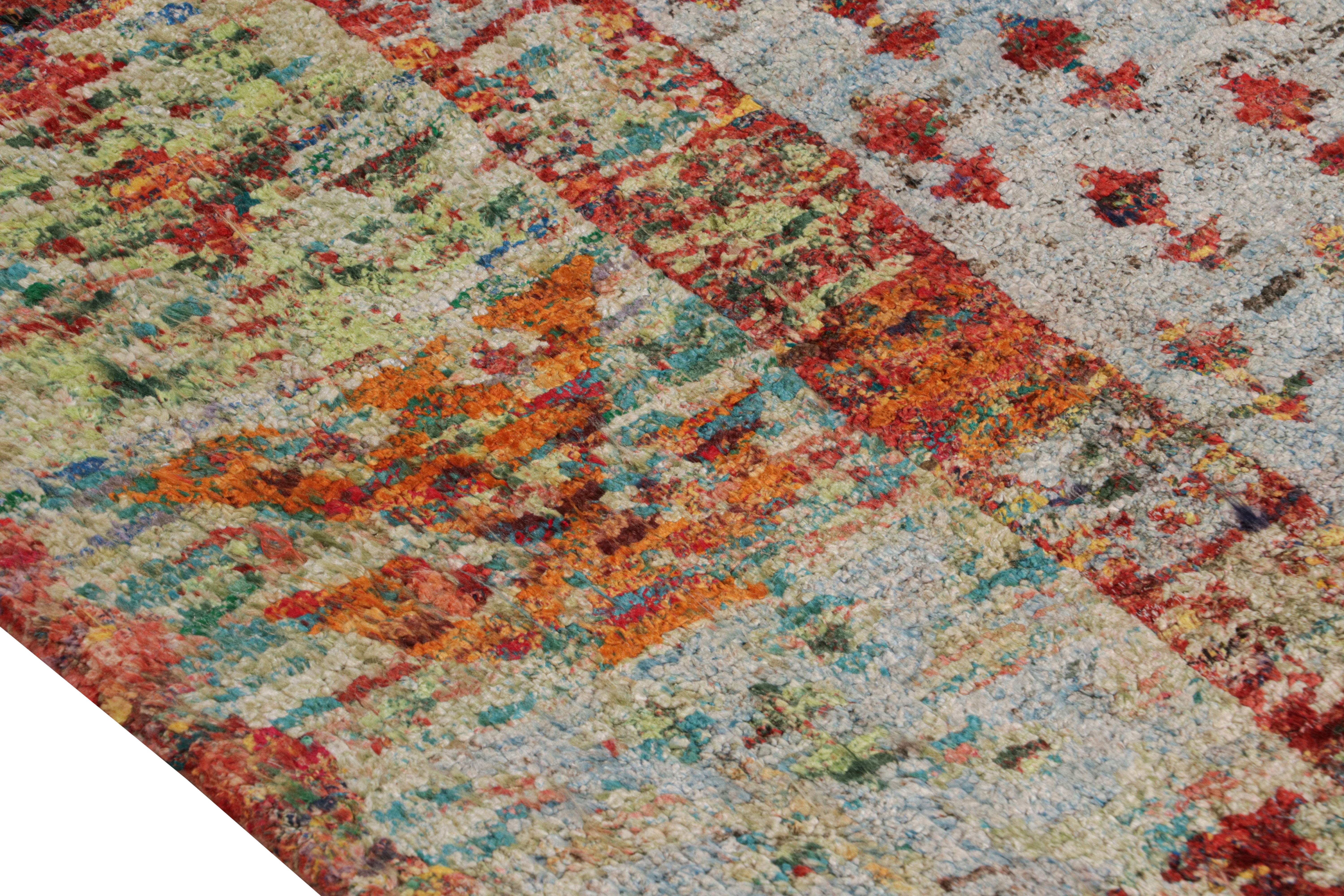 Alfombra de seda pura de estilo anatolio Rug & Kilim Patrón geométrico rojo y azul Anudado a mano en venta
