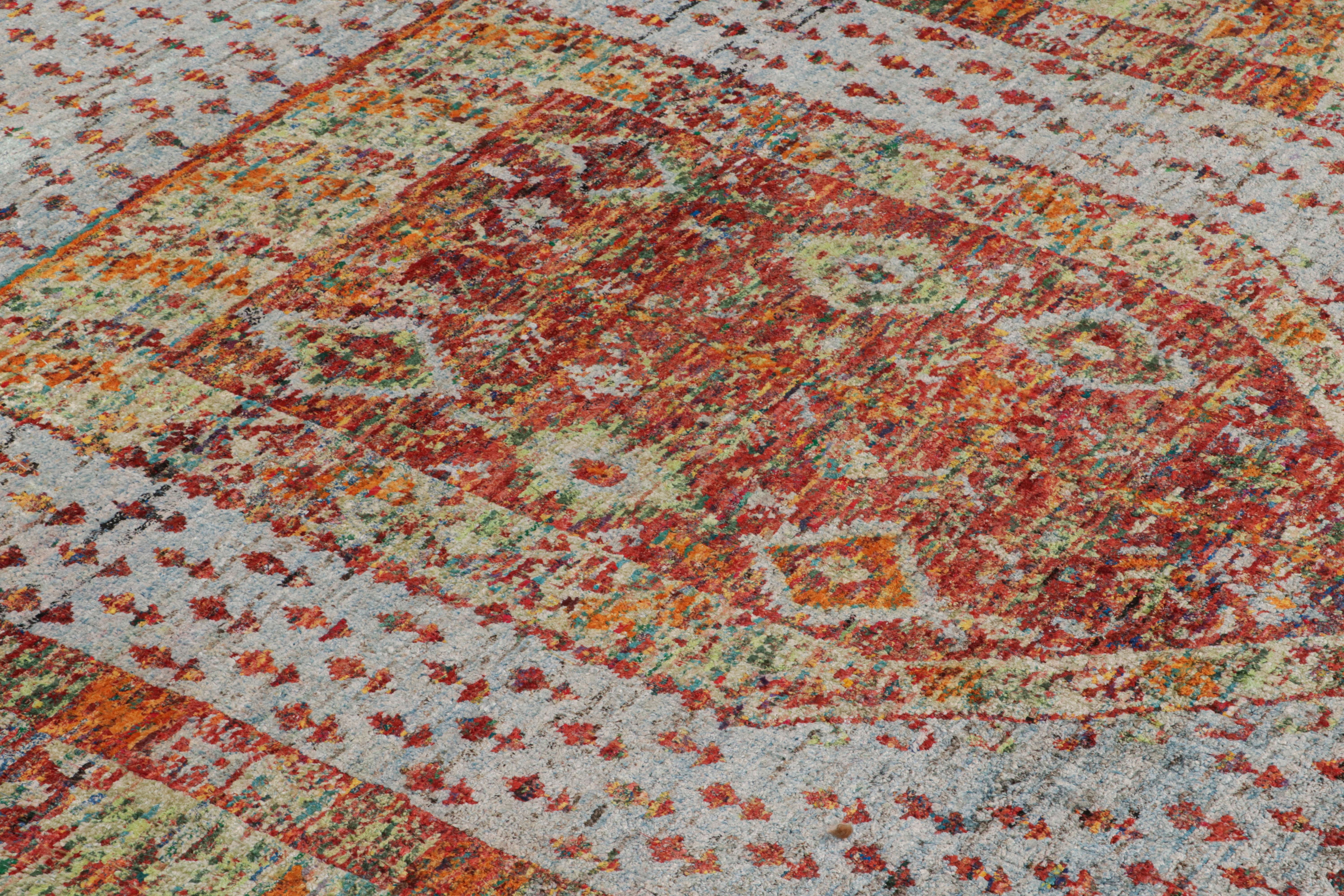 Alfombra de seda pura de estilo anatolio Rug & Kilim Patrón geométrico rojo y azul Indio en venta