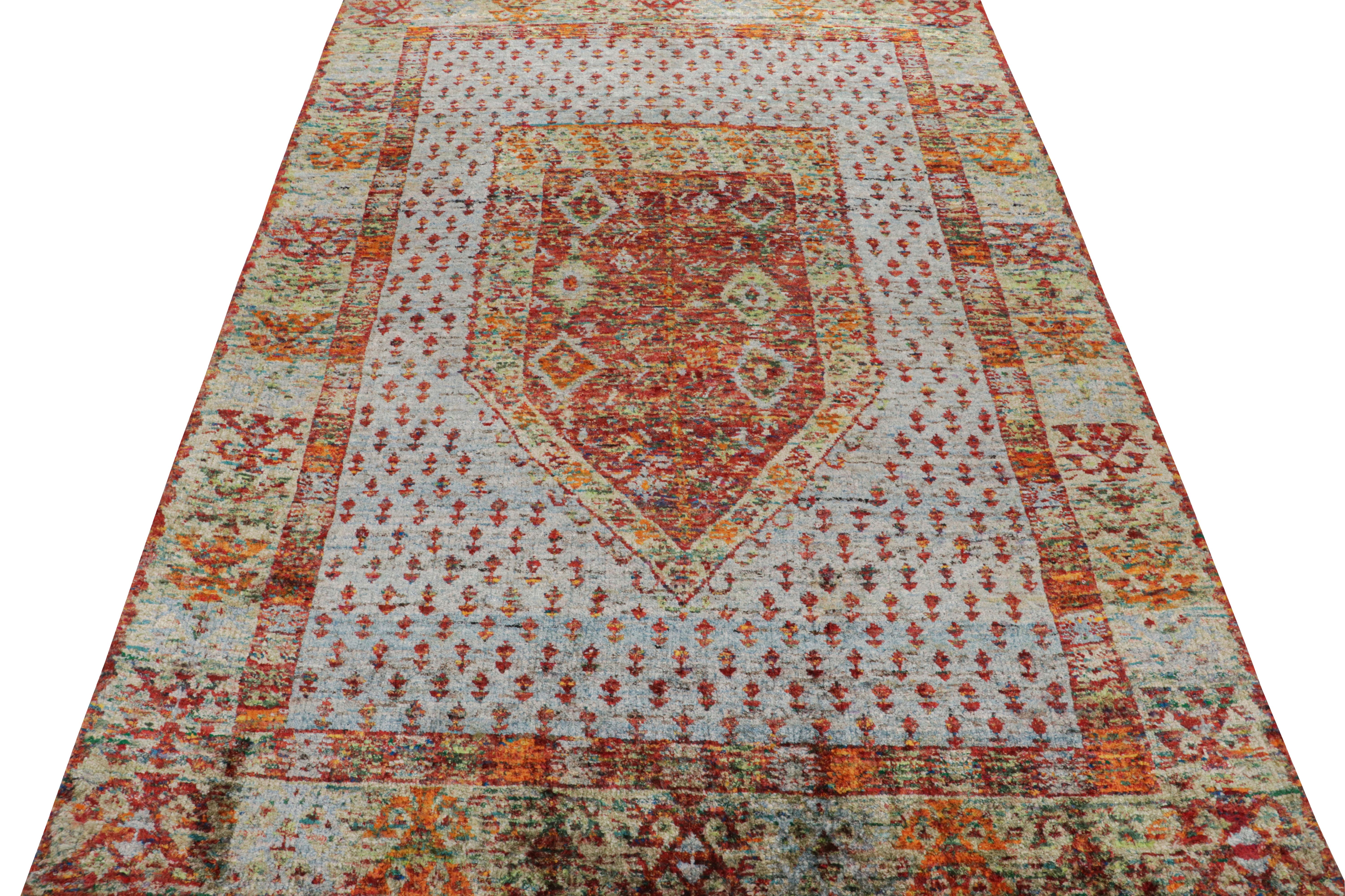 Alfombra de seda pura de estilo anatolio Rug & Kilim Patrón geométrico rojo y azul Tribal en venta