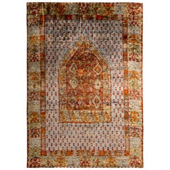 Teppich & Kelim-Teppich im anatolischen Stil aus reiner Seide mit rotem und blauem geometrischem Muster