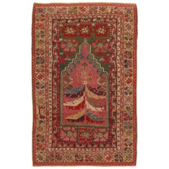 Tapis antique d'Anatolie transitionnel géométrique rose et vert de Rug & Kilim