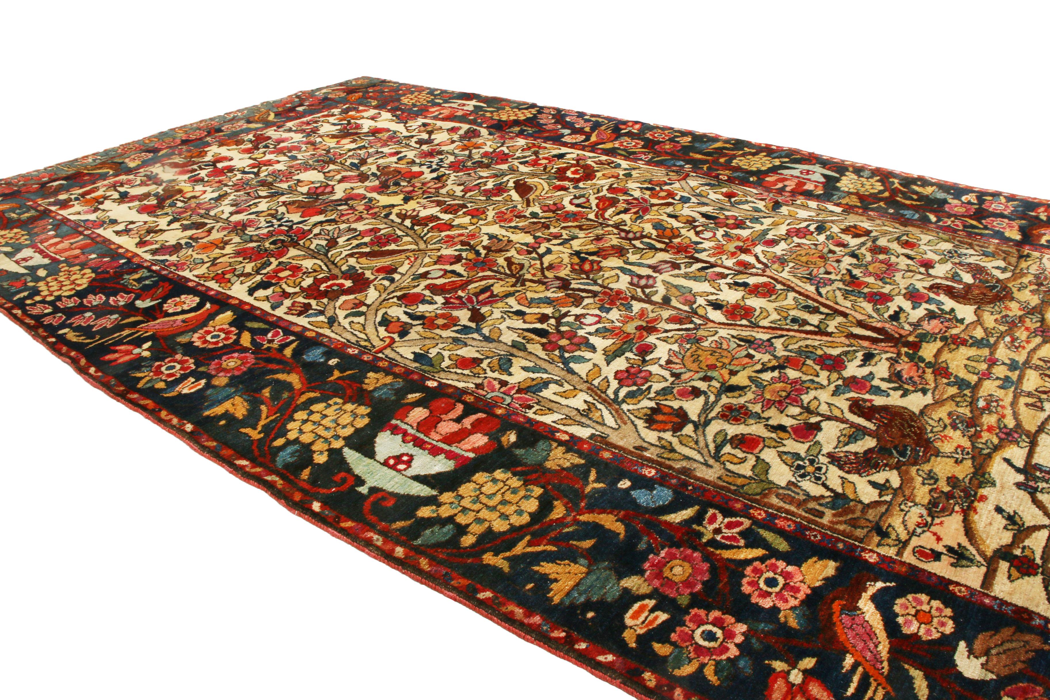 Persian Antique Bakhtiari Traditional in Yellow and Green Floral Pattern by Rug & Kilim For Sale