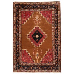 Tapis géométrique antique Bakhtiari transitionnel rouge et brun cuivre de Rug & Kilim