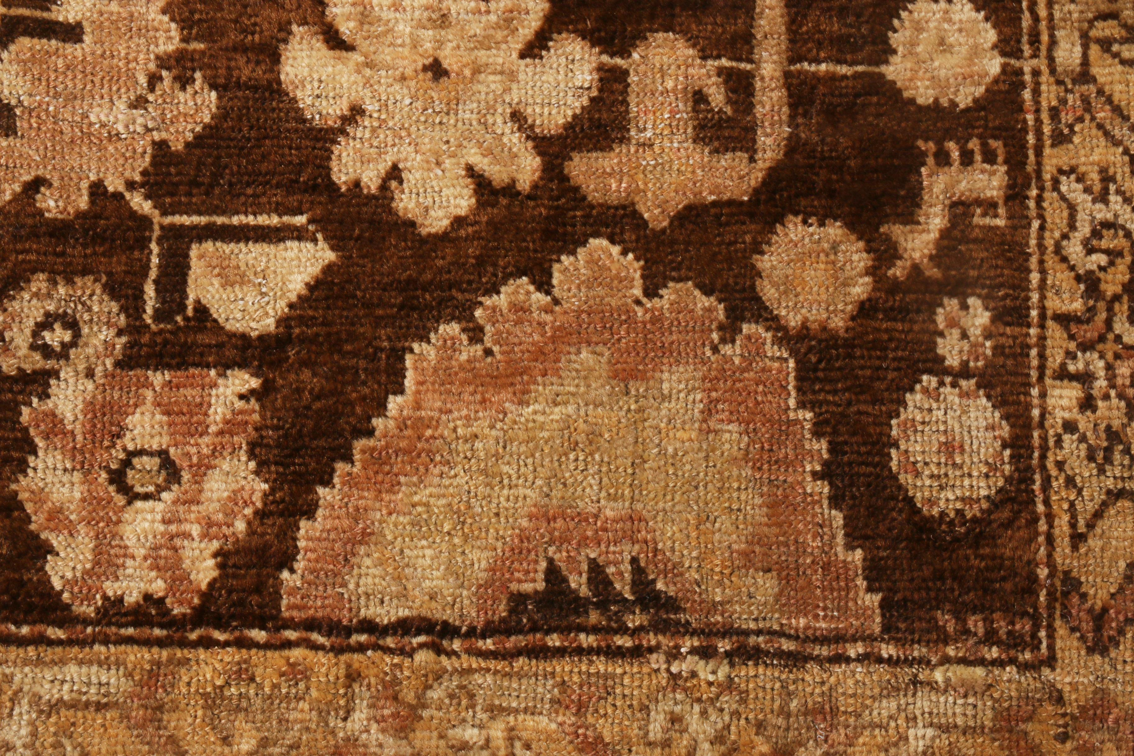 Wool Antique Karabagh Rug in Beige Brown Geometric-Floral Pattern by Rug & Kilim For Sale