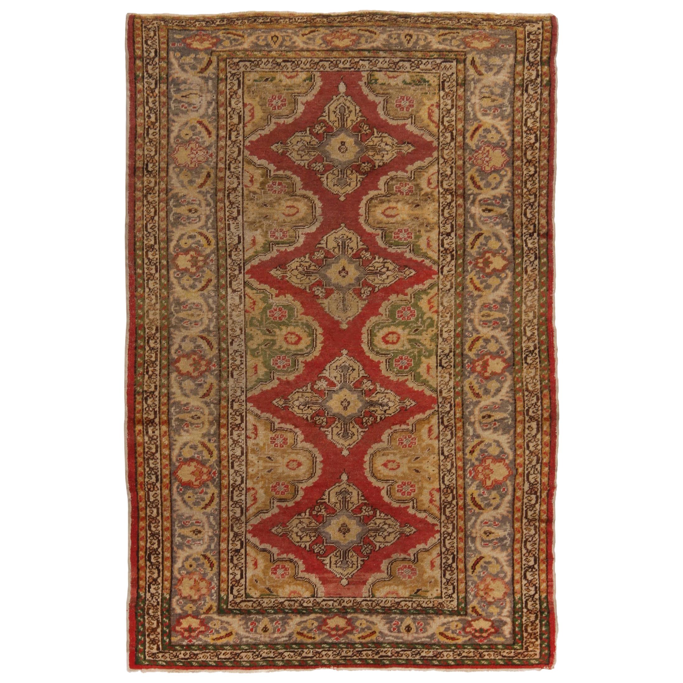 Antique Kayseri Traditional Rug in Red and Gold Geometric Pattern by Rug & Kilim