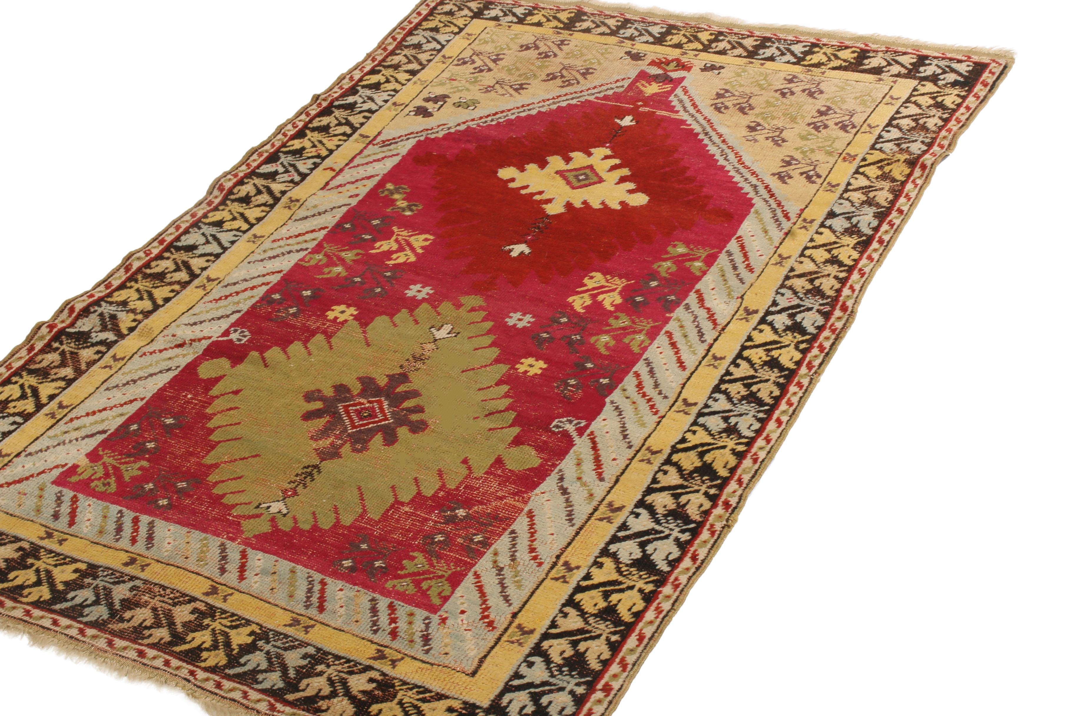 Turkish Antique Kirsehir Traditional in Red and Beige Geometric Pattern by Rug & Kilim For Sale
