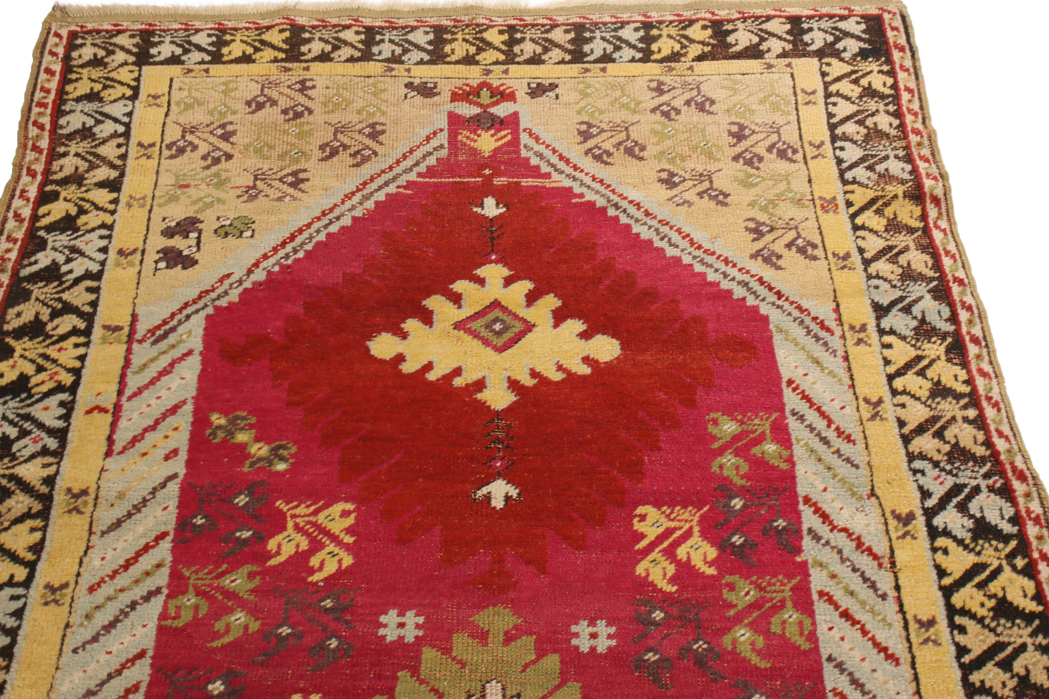 Hand-Knotted Antique Kirsehir Traditional in Red and Beige Geometric Pattern by Rug & Kilim For Sale