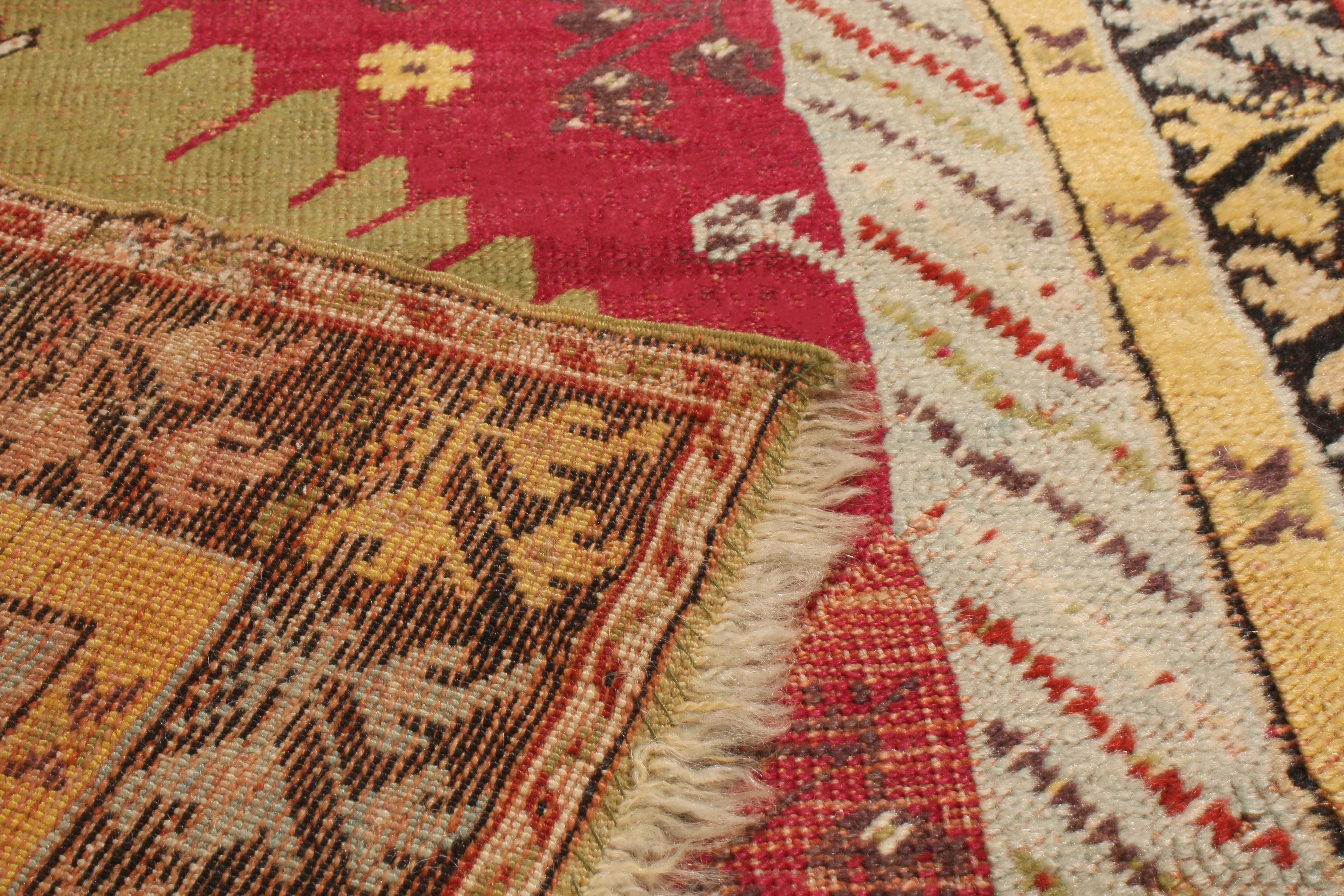 Late 19th Century Antique Kirsehir Traditional in Red and Beige Geometric Pattern by Rug & Kilim For Sale