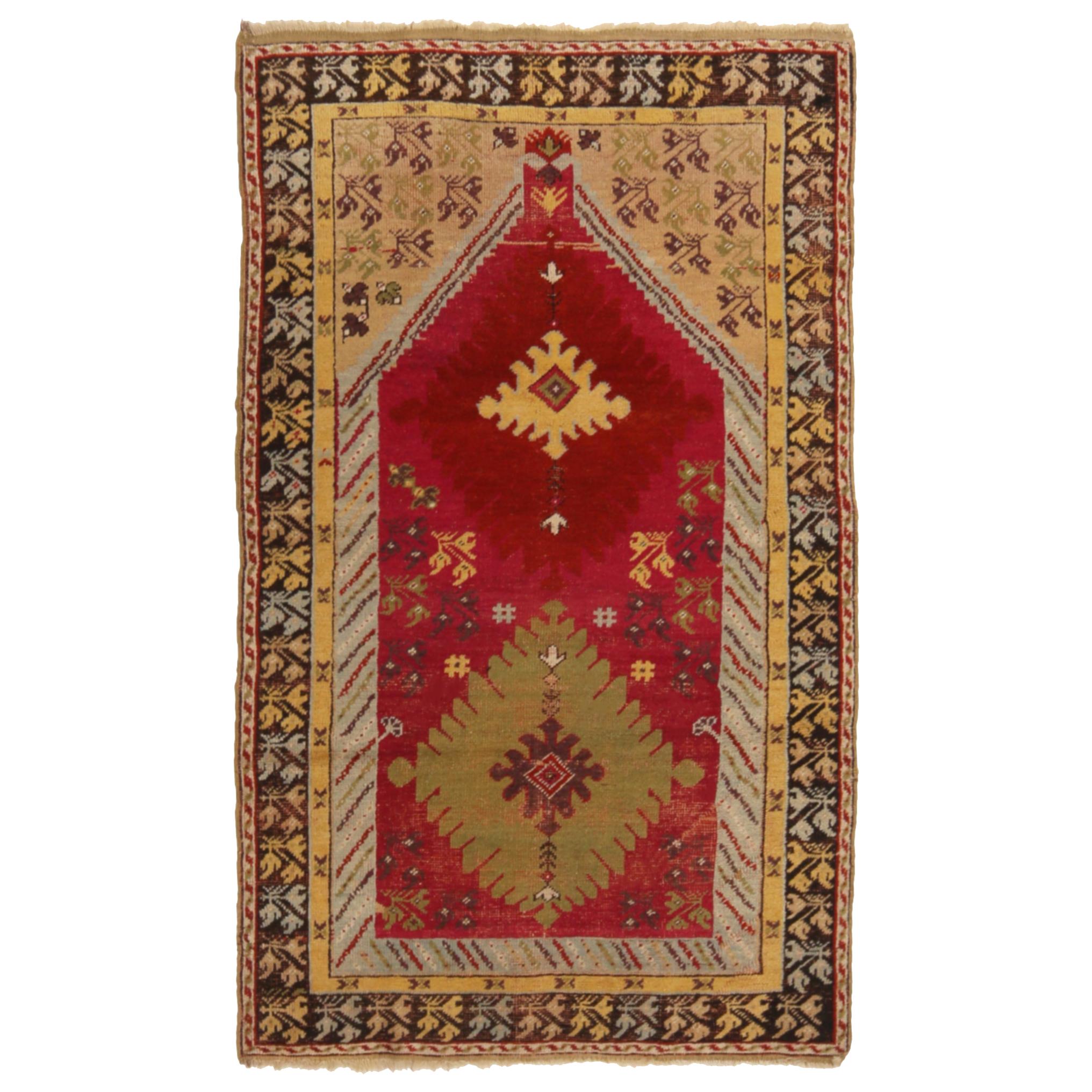 Antique Kirsehir Traditional in Red and Beige Geometric Pattern by Rug & Kilim For Sale