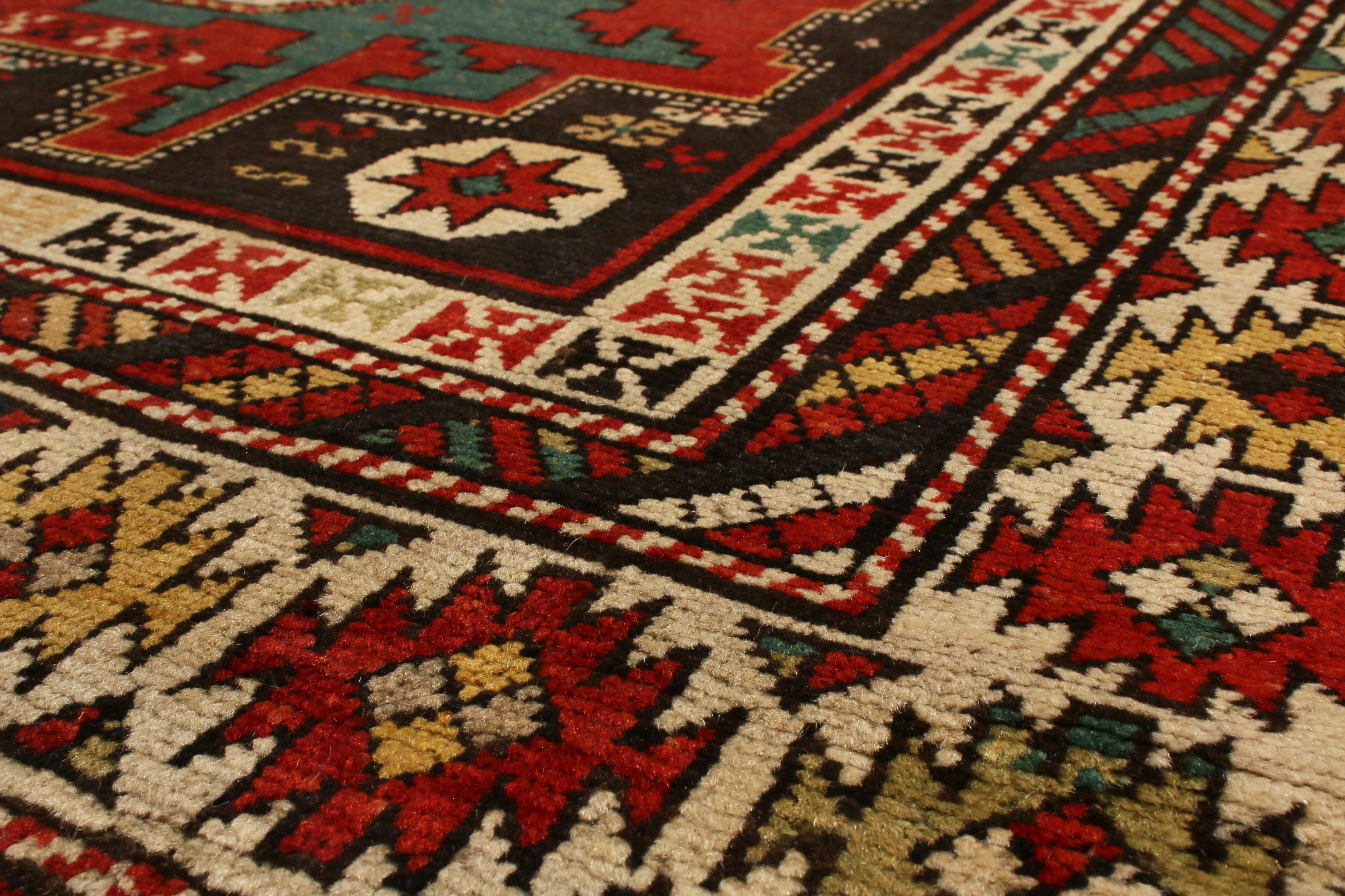 Antique Lesgi Star Traditional Red and Beige Geometric Pattern by Rug & Kilim In Good Condition In Long Island City, NY