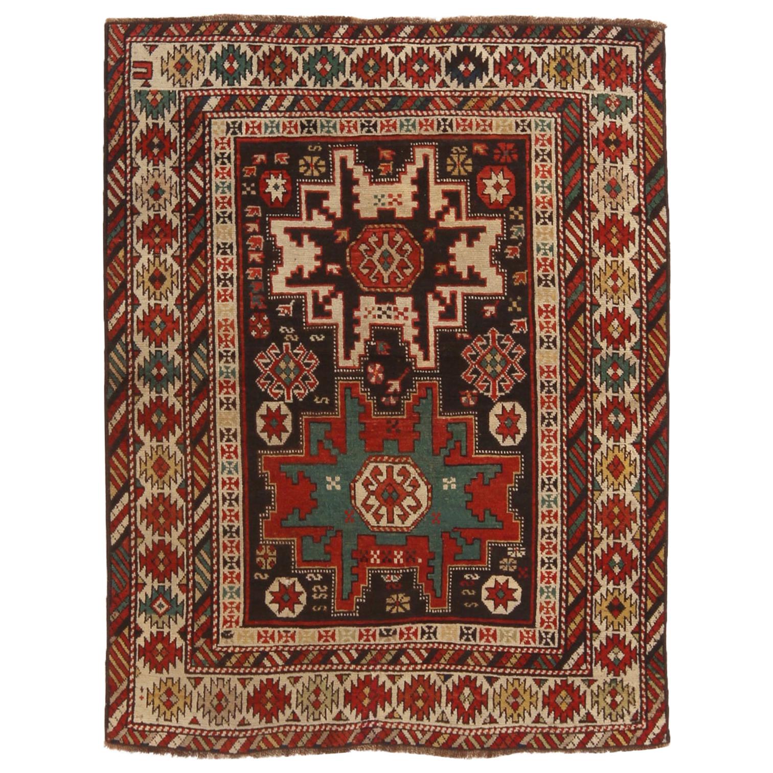 Antique Lesgi Star Traditional Red and Beige Geometric Pattern by Rug & Kilim