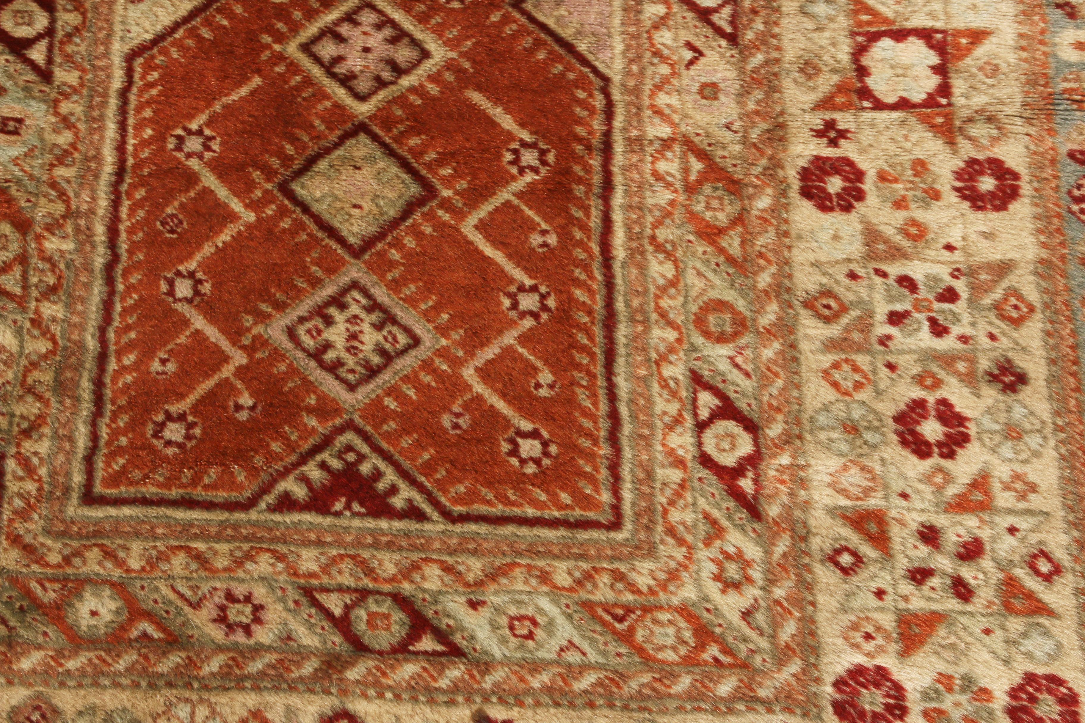 Hand-Knotted Antique Oushak Traditional Beige and Red in Geometric Pattern by Rug & Kilim For Sale