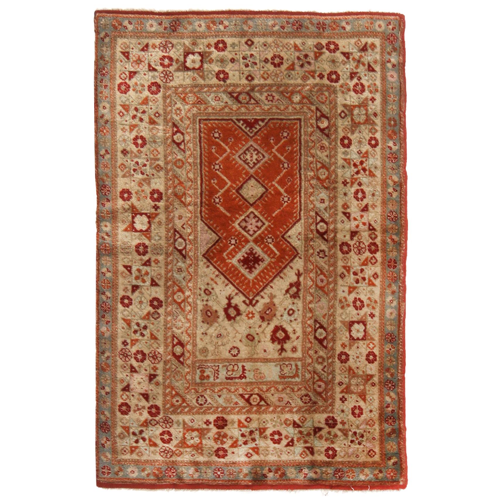 Antique Oushak Traditional Beige and Red in Geometric Pattern by Rug & Kilim