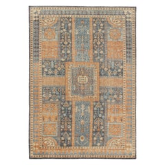 Rug & Kilim's Antique Persian Style Distressed Rug in Blau, Gold Garden Pattern
