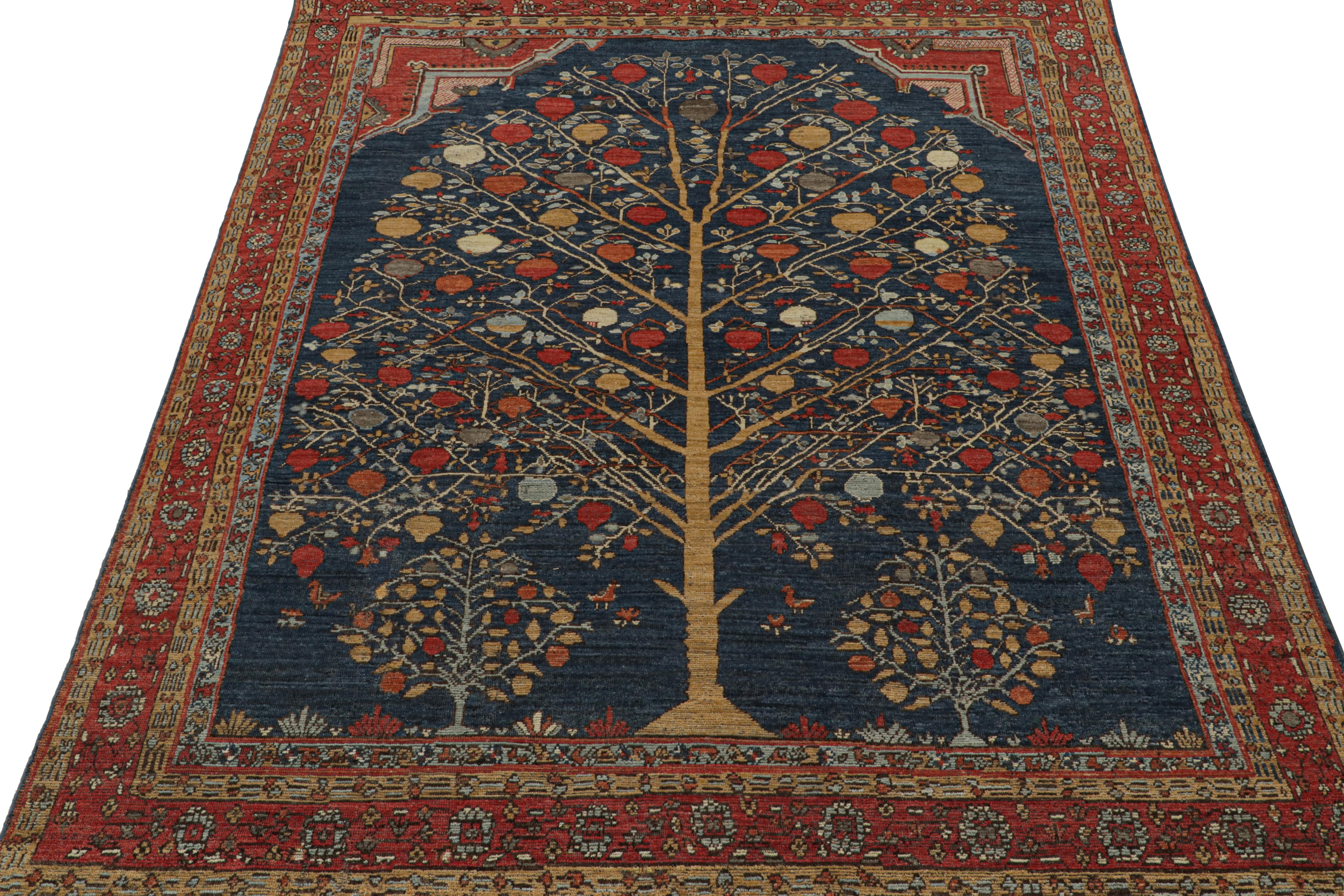 Noué à la main Rug & Kilim's Tapis ancien de style persan en rouge, bleu et or Pictorials en vente