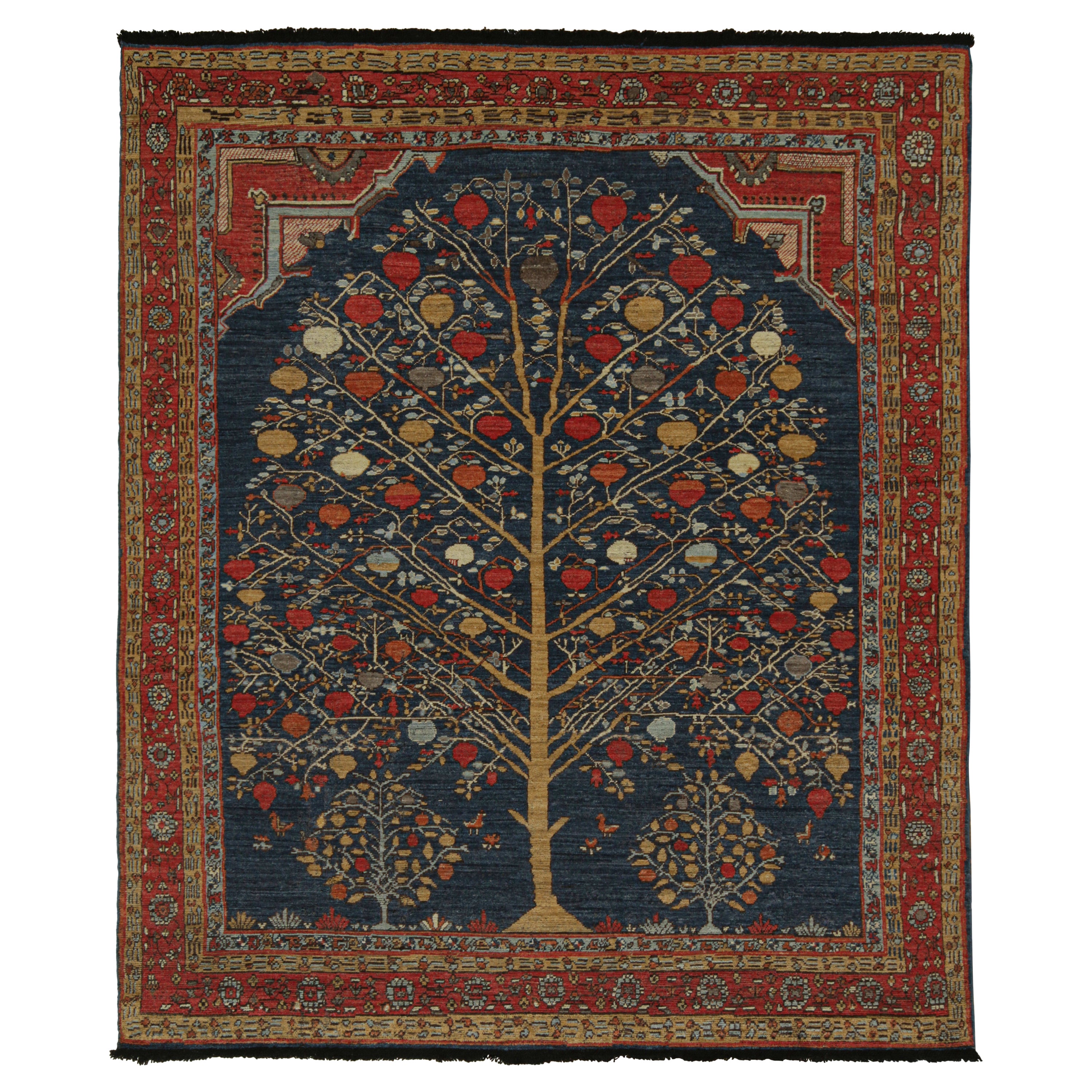 Rug & Kilim's Tapis ancien de style persan en rouge, bleu et or Pictorials en vente
