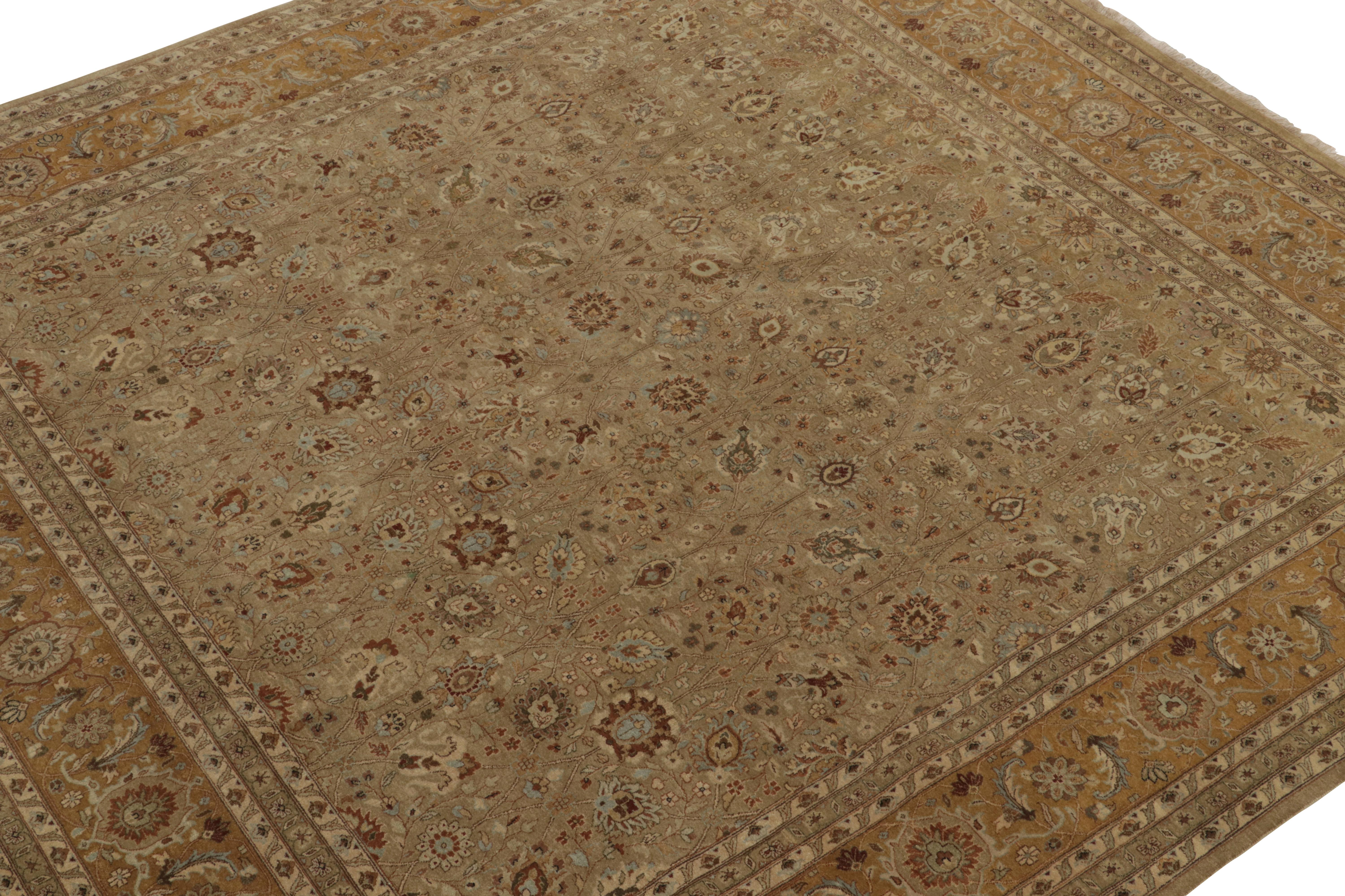 Hand-Knotted Rug & Kilim’s Antique Persian style Square rug in Beige-Brown Floral Patterns For Sale