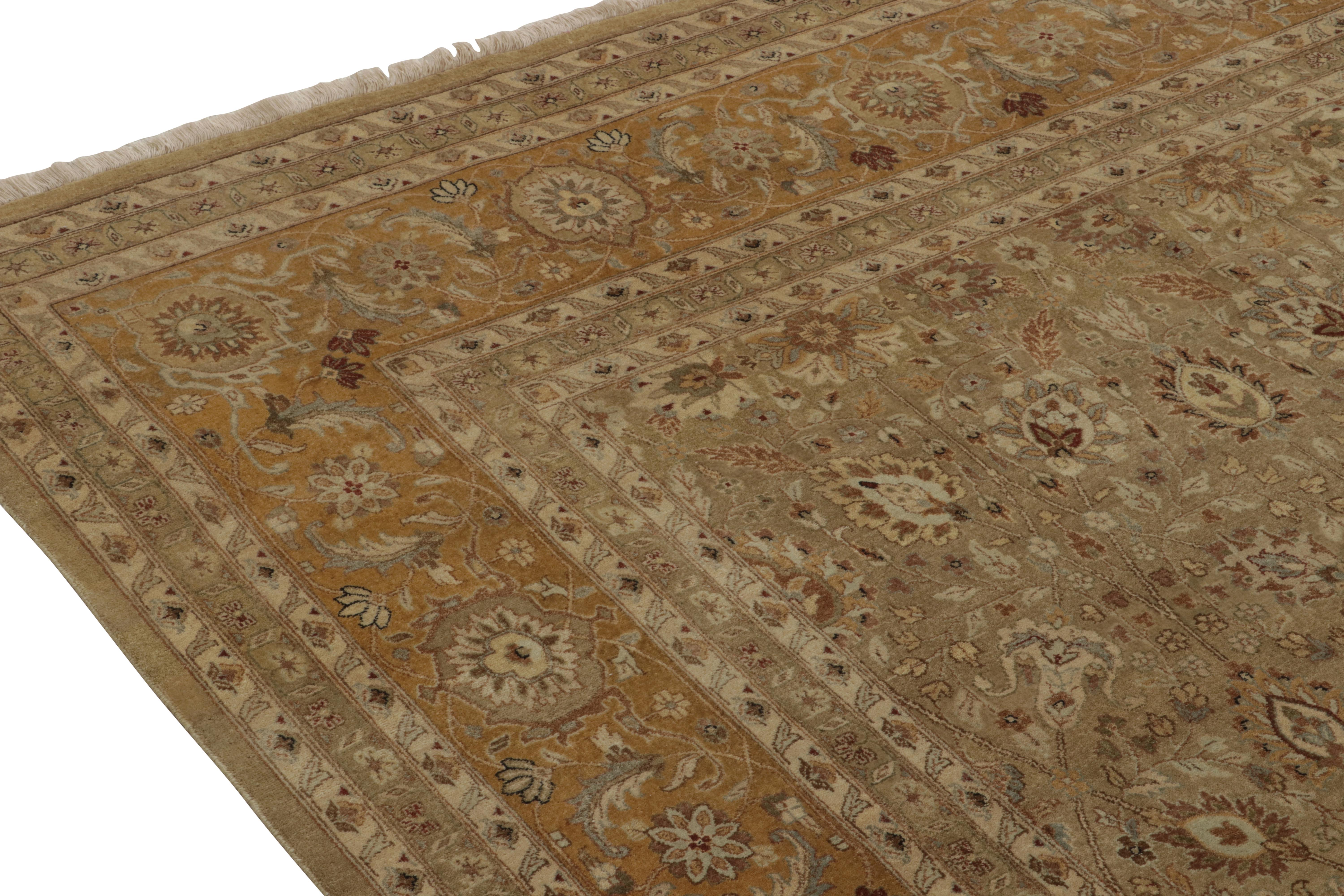 Rug & Kilim’s Antique Persian style Square rug in Beige-Brown Floral Patterns In New Condition For Sale In Long Island City, NY