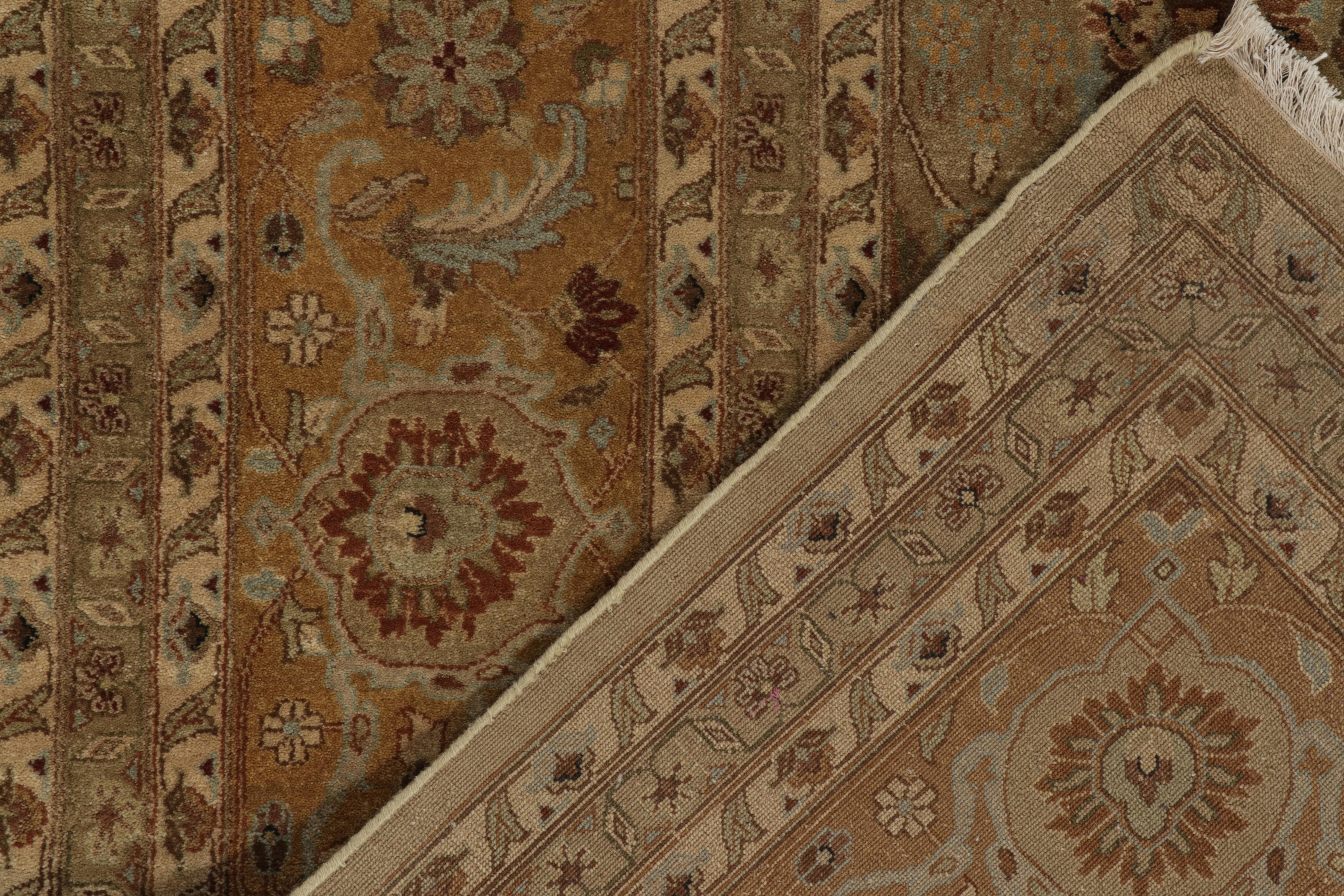 Wool Rug & Kilim’s Antique Persian style Square rug in Beige-Brown Floral Patterns For Sale