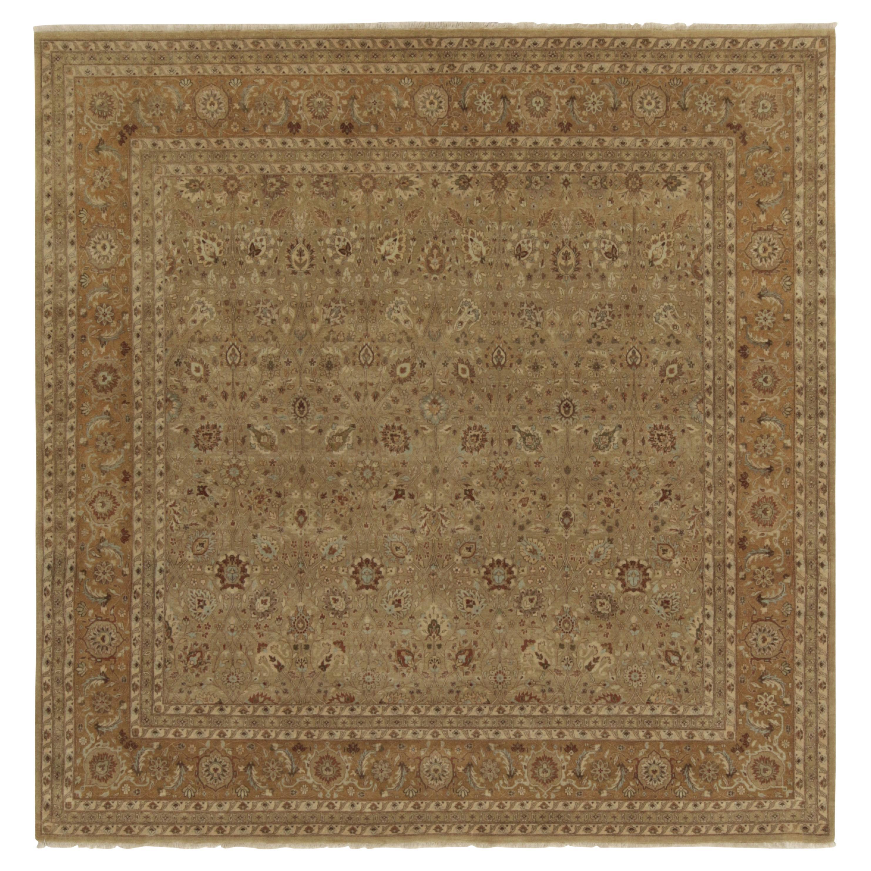 Rug & Kilim’s Antique Persian style Square rug in Beige-Brown Floral Patterns For Sale