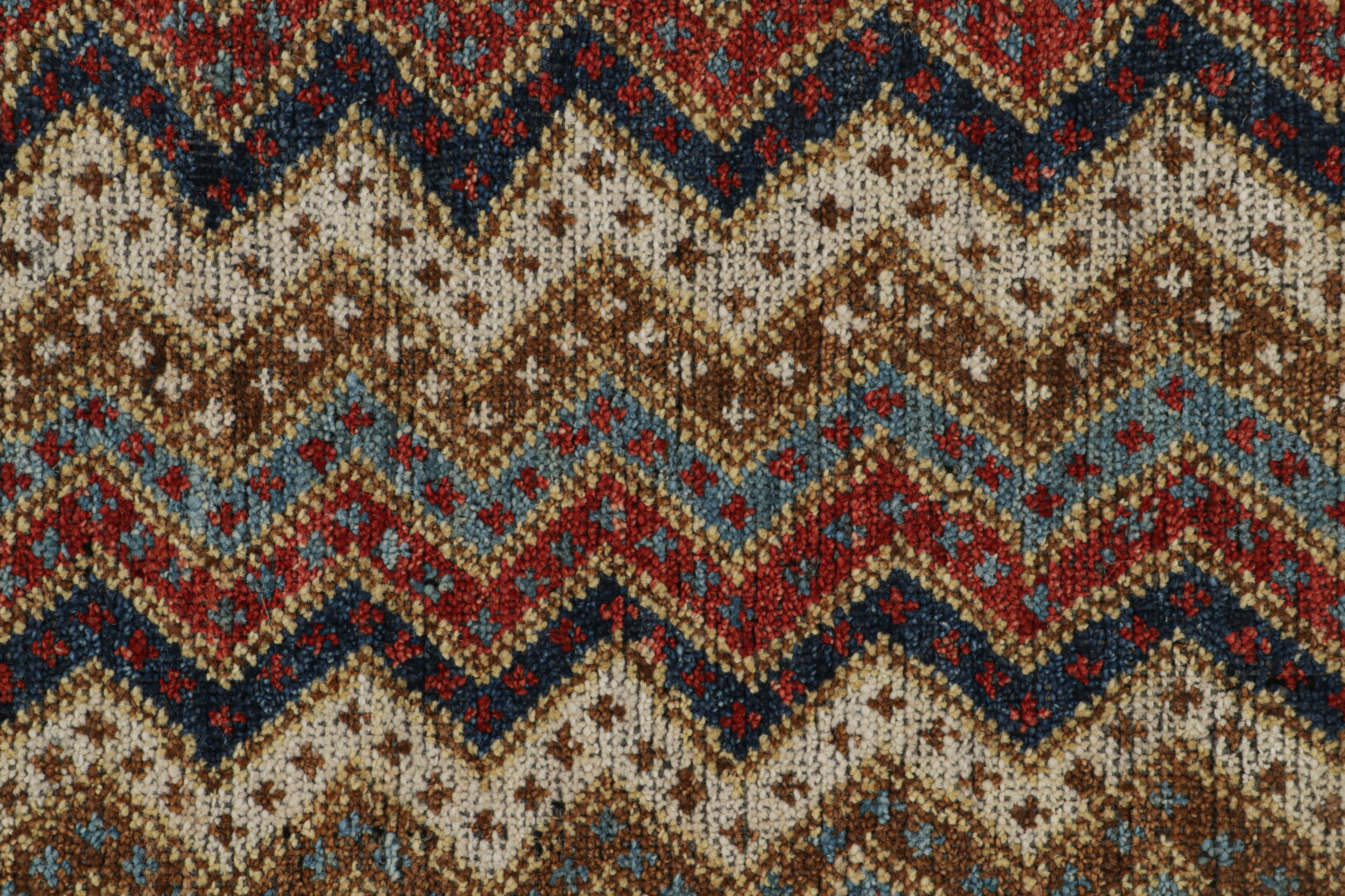Rug & Kilim’s Antique Tribal Style Rug in Red, Blue and Beige-Brown Chevrons In New Condition For Sale In Long Island City, NY