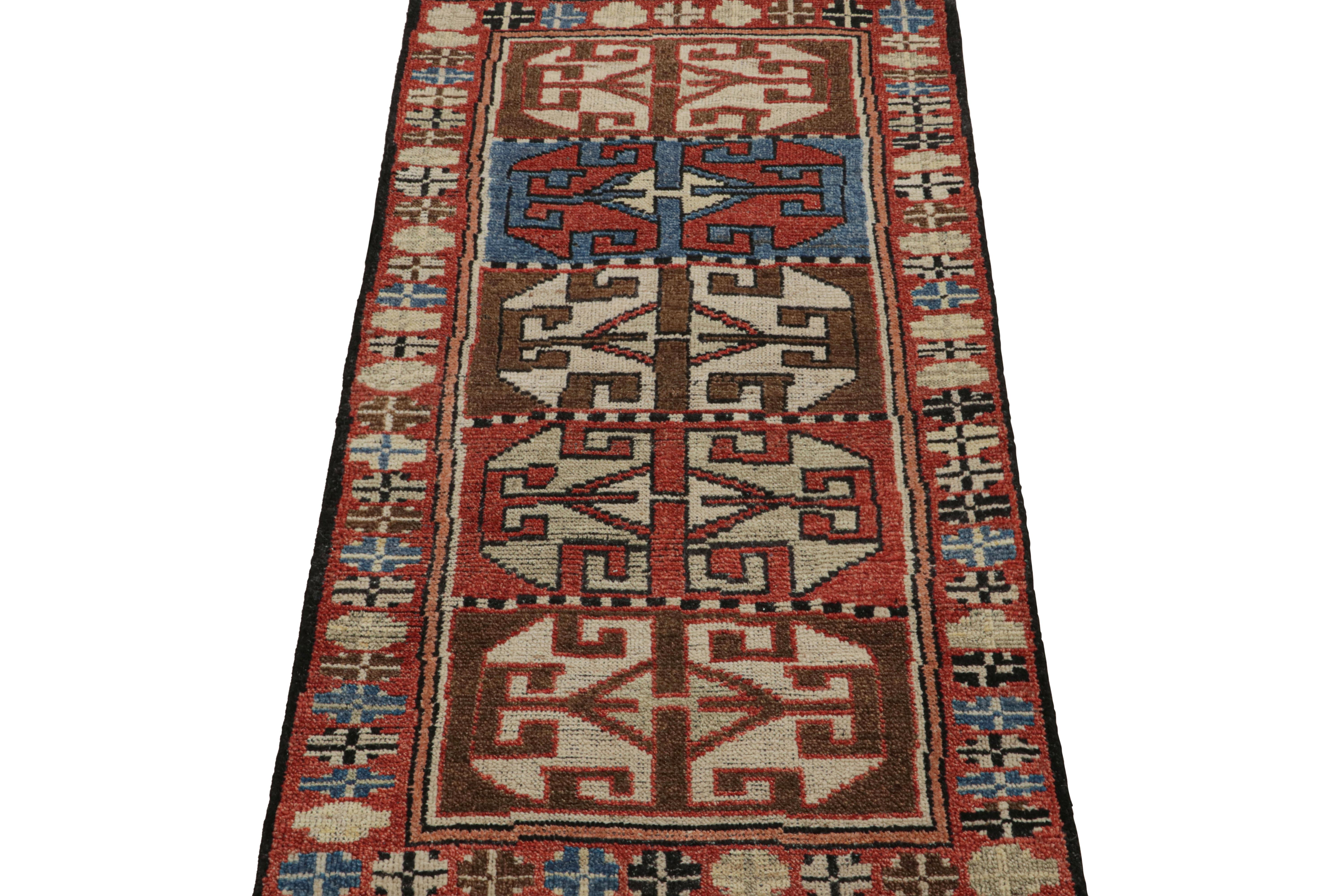 This 2x4 rug is a grand new entry to Rug & Kilim’s custom classics Burano collection. Hand-knotted in wool.

On the Design: 

This rug features geometric patterns from primitivist, nomadic motifs in rich tones of red, blue & brown. Inspired by